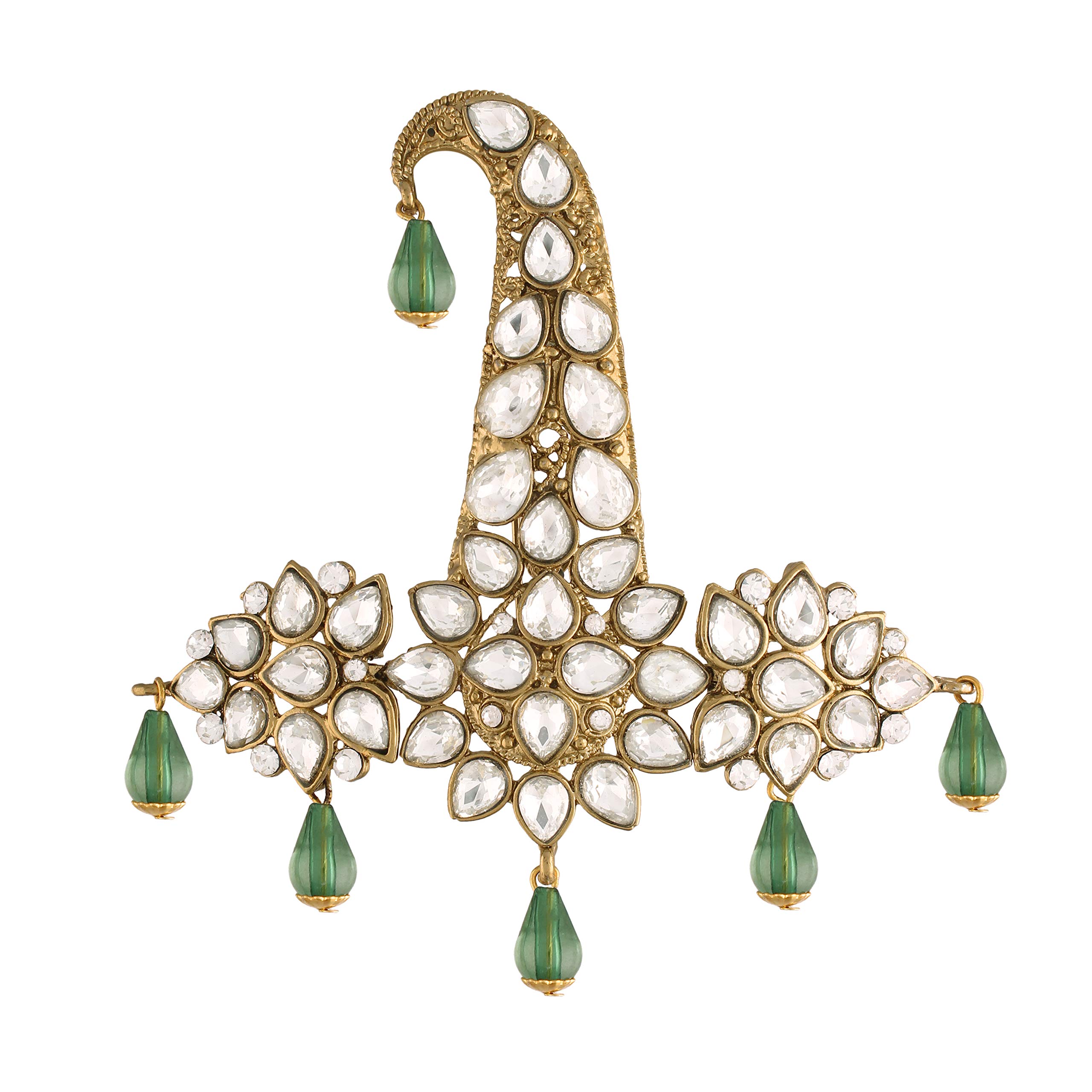 Gold Plated Traditional Stone Pearl Drop Safa Kalangi Brooch for Groom/Men/Dulha Pagadi (SM51)