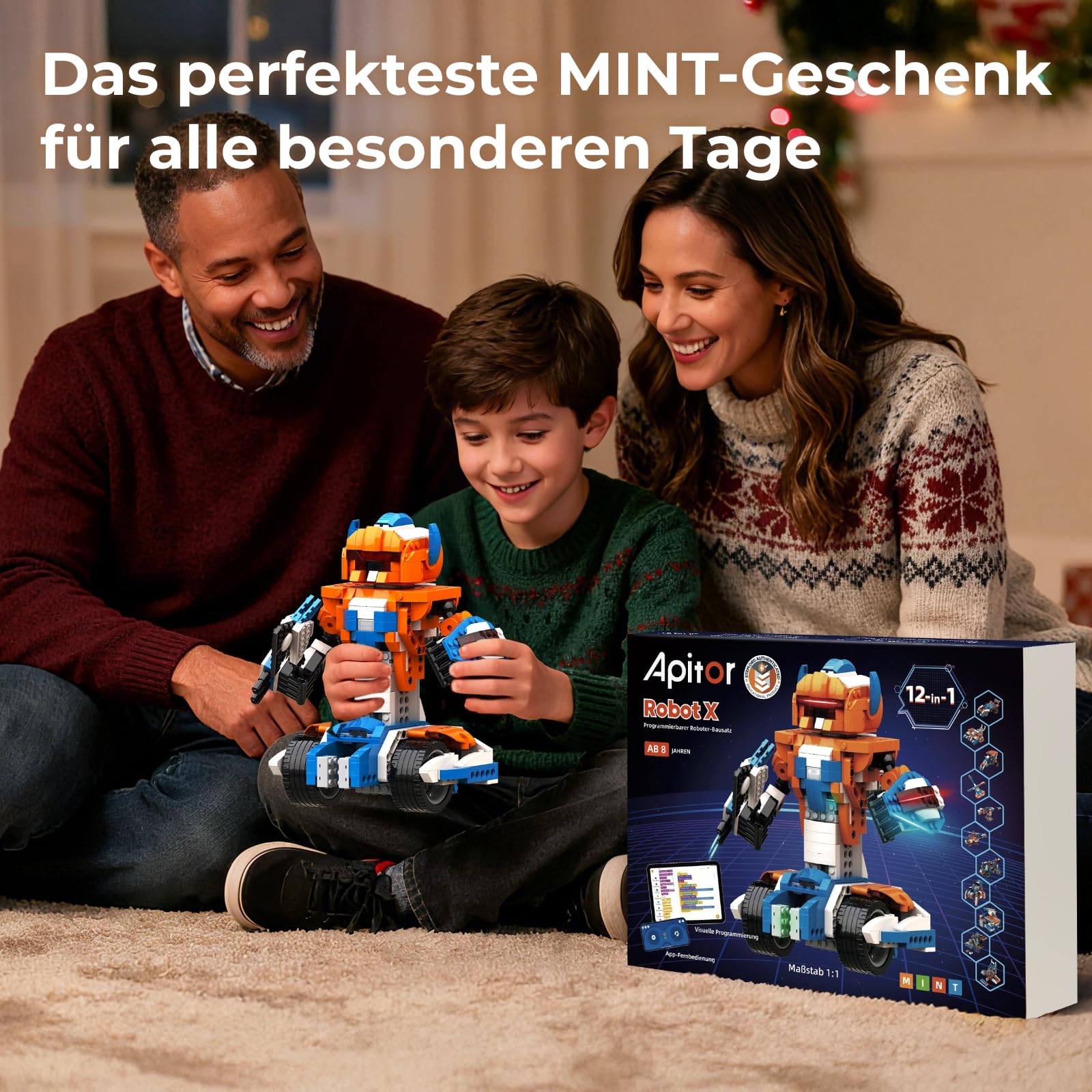 Apitor Robot X, Roboter-Set, STEM-Spielzeug für Kinder, 12-in-1, App-gesteuertes DIY-Bildungs-Codierspielzeug, Programmierbausatz, Jungen und Mädchen ab 8 Jahren(600 Teile)