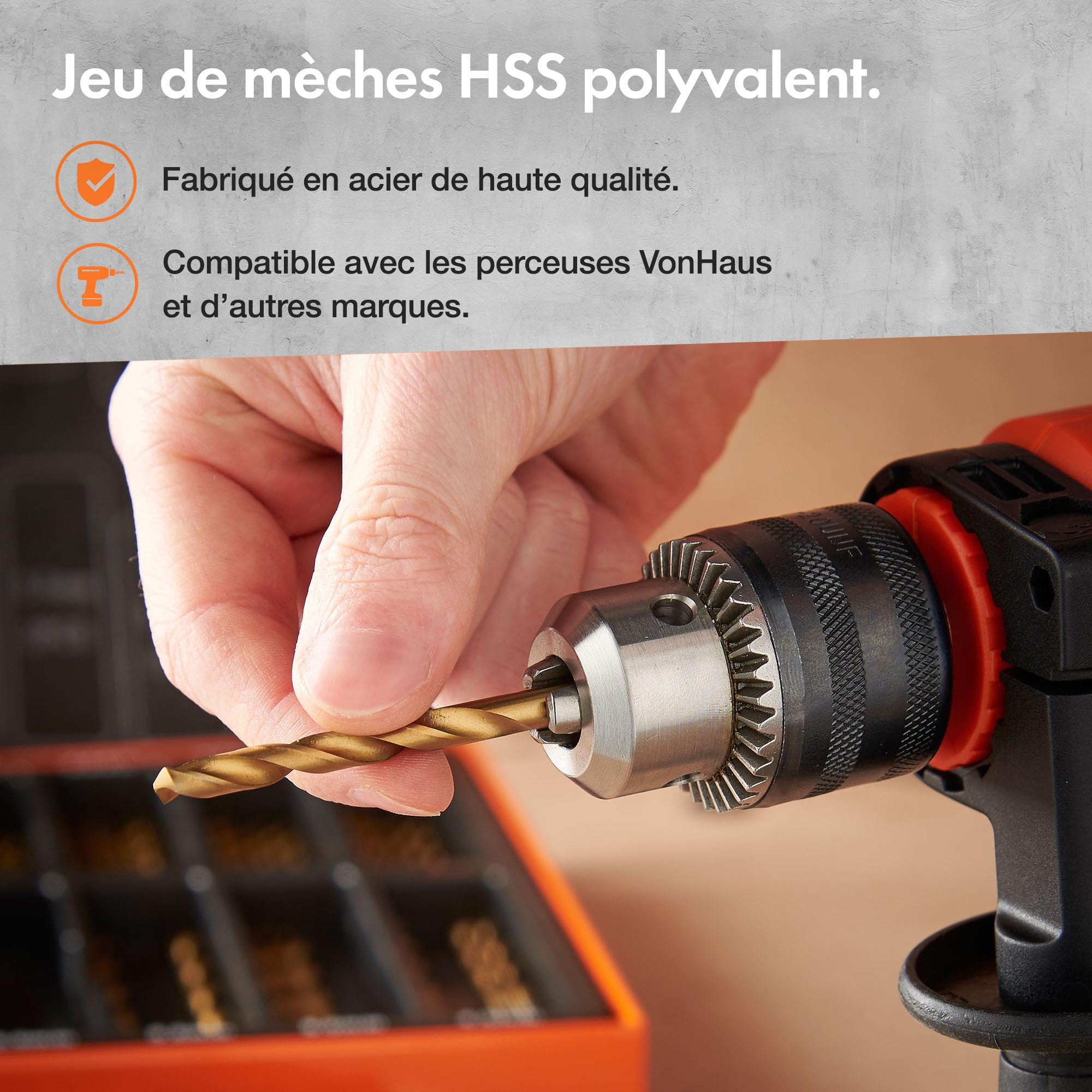 VonHaus Jeu de forets à Métaux avec Mallette de Transport - Coffret Forets Métaux - 99 Forets en Acier Rapide de 1,5 à 10 mm avec revêtement en titane - Pour Percer le Bois, la Maçonnerie et le Métal