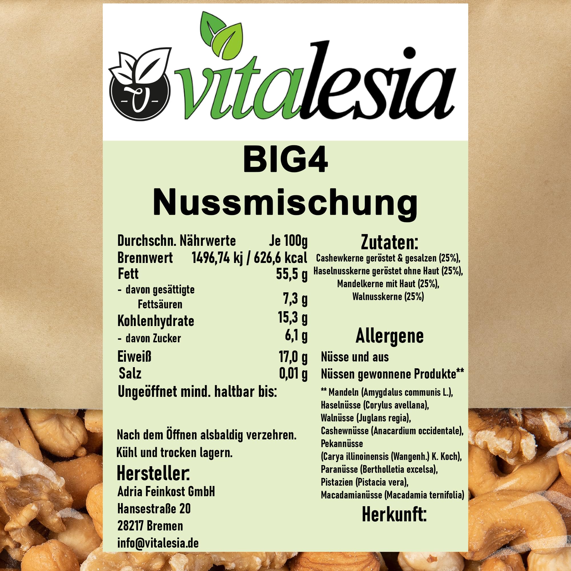 Vitalesia Nussmischung Big4 5kg naturbelassen ohne Zusätze