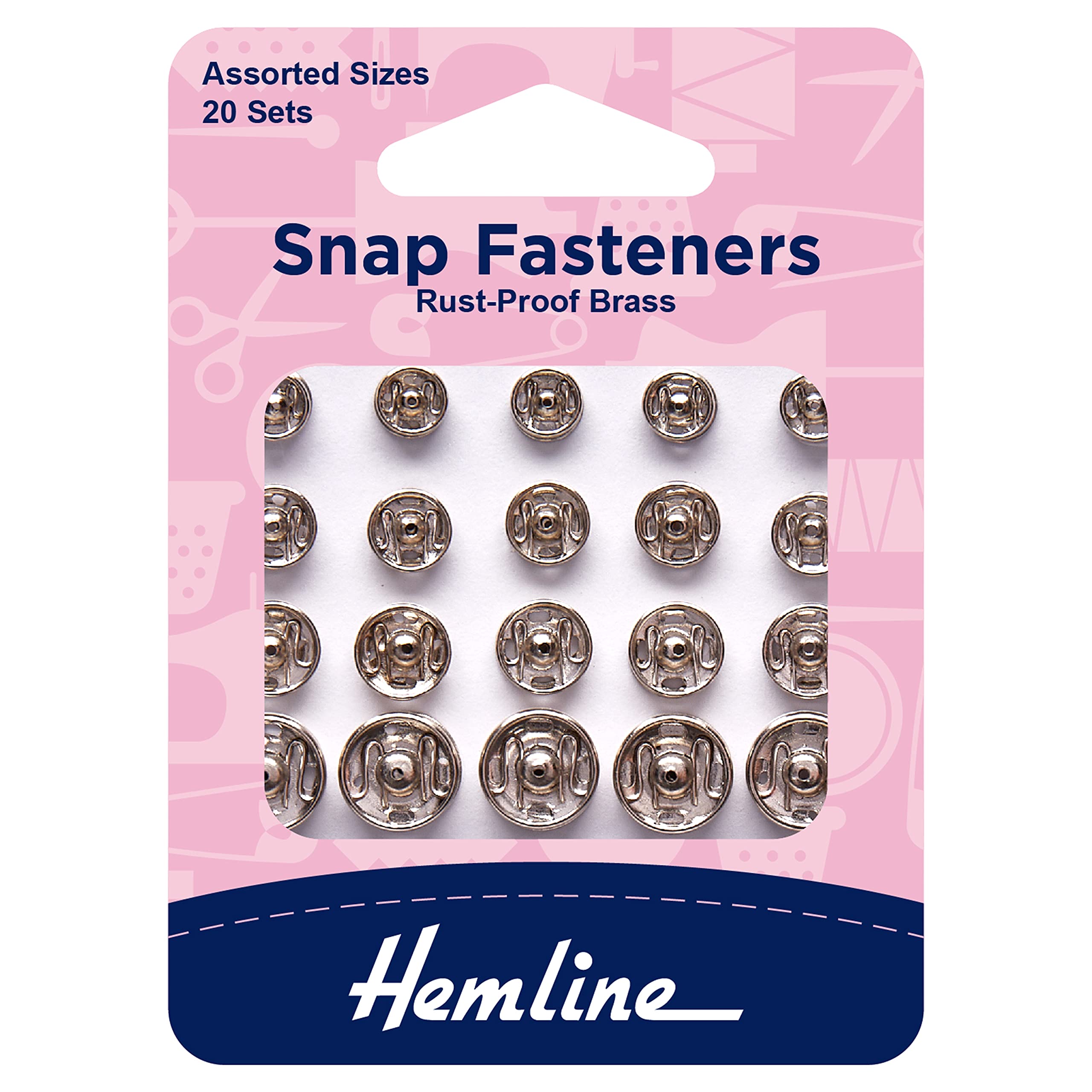 Hemline H420.99 Nickel Brass Rust Proof Sew On Snap Fasteners 6,7,9,11mm 20 Set