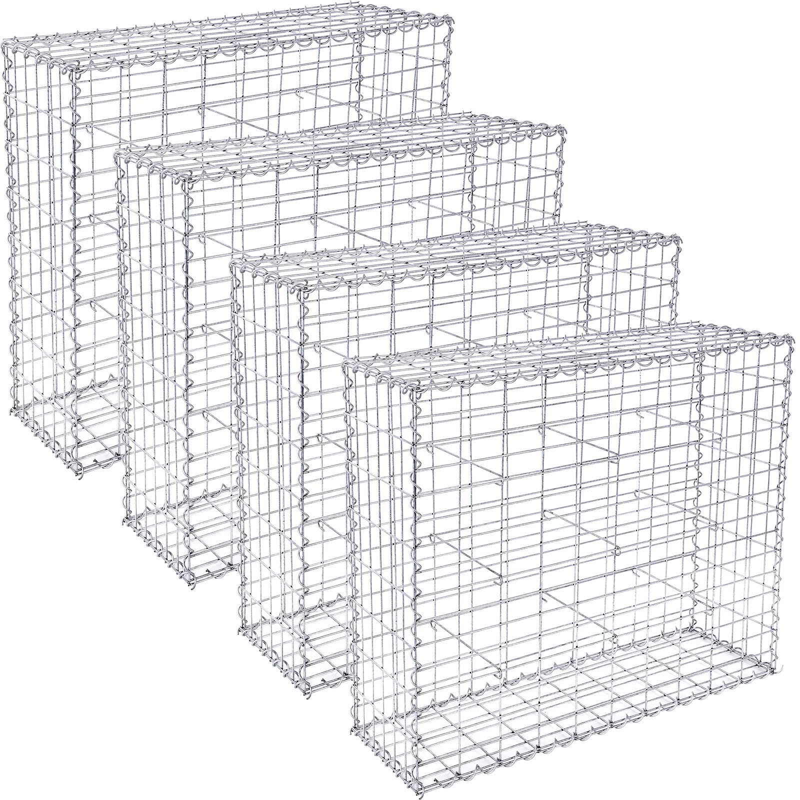SONGMICS Gabion Baskets, Metal Gabion Cages with 5 x 10 cm Mesh for Stones, Galvanised, Garden Decor Wall Partition, 100 x 80 x 30 cm, Set of 4, Silver GGB483V1