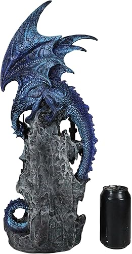 Miniatura 8 de Ebros Gift Gran dragón elemental de agua azul guardián acual en castillo de las montañas rocosas estatua decorativa con luz nocturna LED que cambia