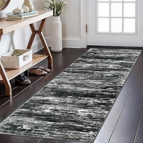 Miniatura 15 de KOZYFLY Alfombra moderna abstracta lavable de 2.6 x 10 pies, antideslizante, suave, alfombra de camino de cocina, alfombra a rayas azules óxido para