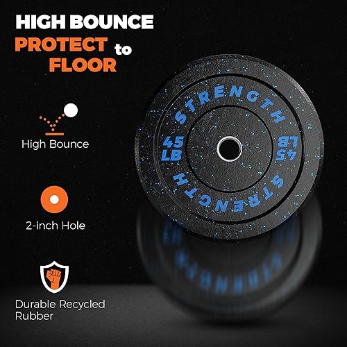 Miniatura 4 de GIKPAL Juego de discos de parachoques olímpicos, pesas de goma de 2 pulgadas para barra, 10-55 libras