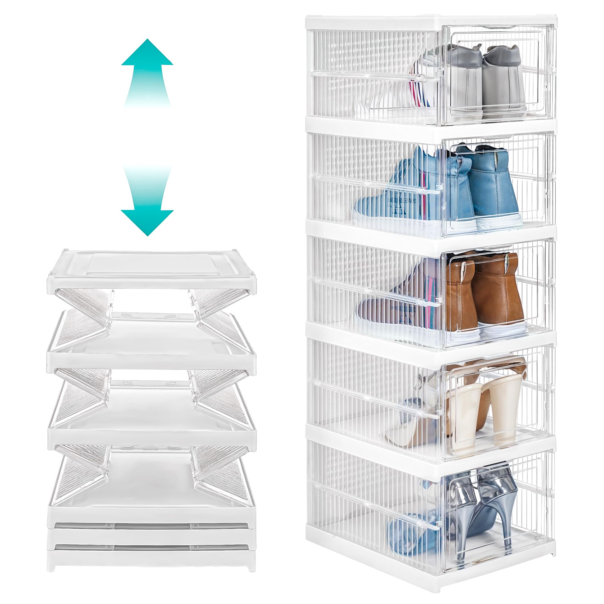 Scarpiera pieghevole a 6 livelli, 12 paia, scatola trasparente per scarpe, grande pieghevole, impilabile, in plastica, organizer per scarpe in plastica per scarpe, 116,8 x 45 x 35,1 cm