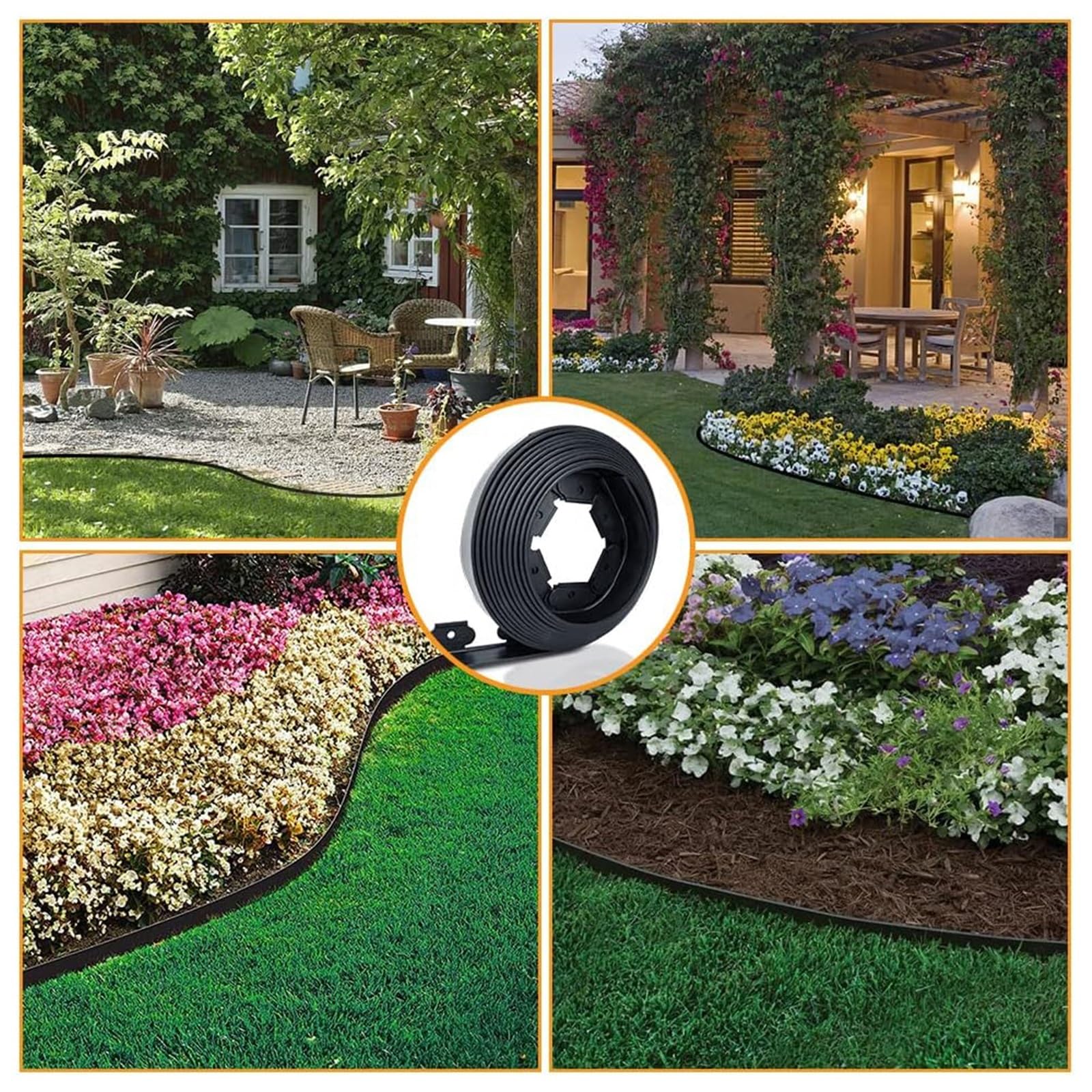Bordura de Jardín de Plástico Landscape Edging Kit Includes of Lawn and 30 Spikes for Landscaping Flower Gardens and Lawns(Black-10M)