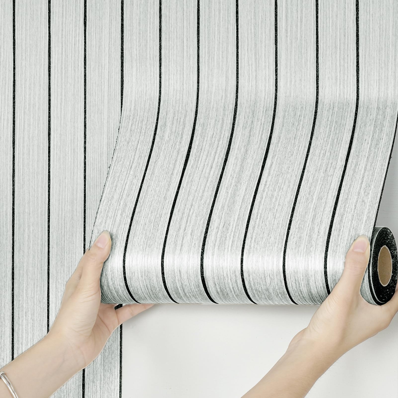 Panneaux Muraux 3D Autocollants En Vinyle Effet Bois Gris Et Blanc Pour Salon Cuisine Panneau Mural Adhesif Decoratif PVC Salle De Bain Panneau Mousse Acoustique Bois 30cm×300cm
