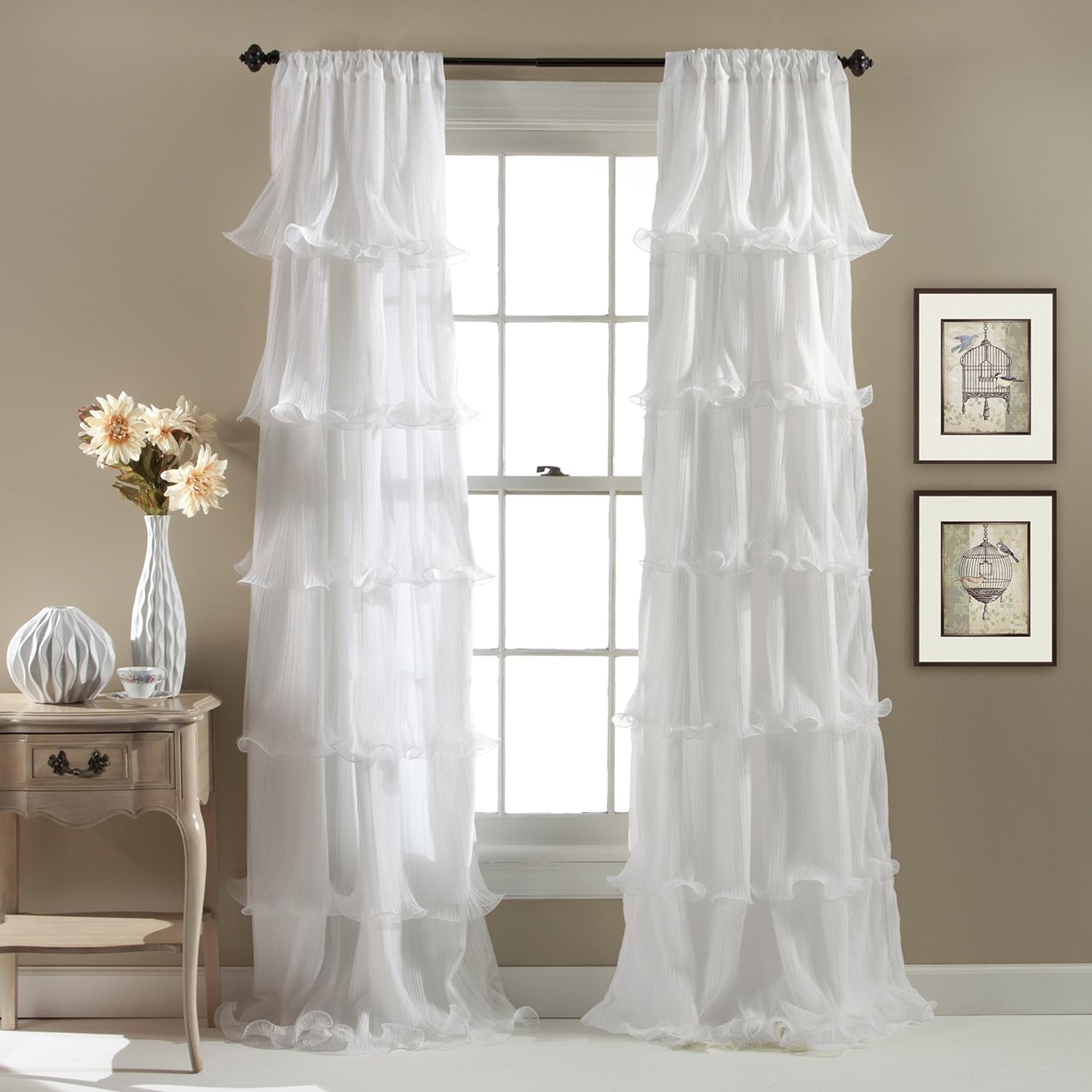 Lush Decor Nerina Curtain Sheer Ruffled Textured Window Panel for Living, Dining Room, Bedroom (Single), 84 by 54-Inch, White