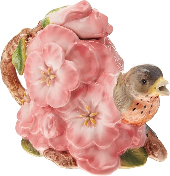 Cosmos Gifts Robin with Flowers Ceramic Teapot, 43/4Inch