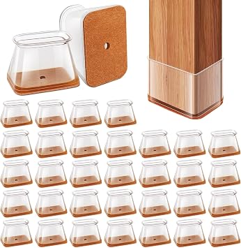 32Pcs Rectangle Chair Leg Floor Protectors for Hardwood Floor, Silicone Clear Felt Furniture Pads, No-Noise & Non-Slip Leg Caps, Kitchen Chair Rubber Mat Floor ProtectorFit L 1.12"-1.5", W 0.75"-1"