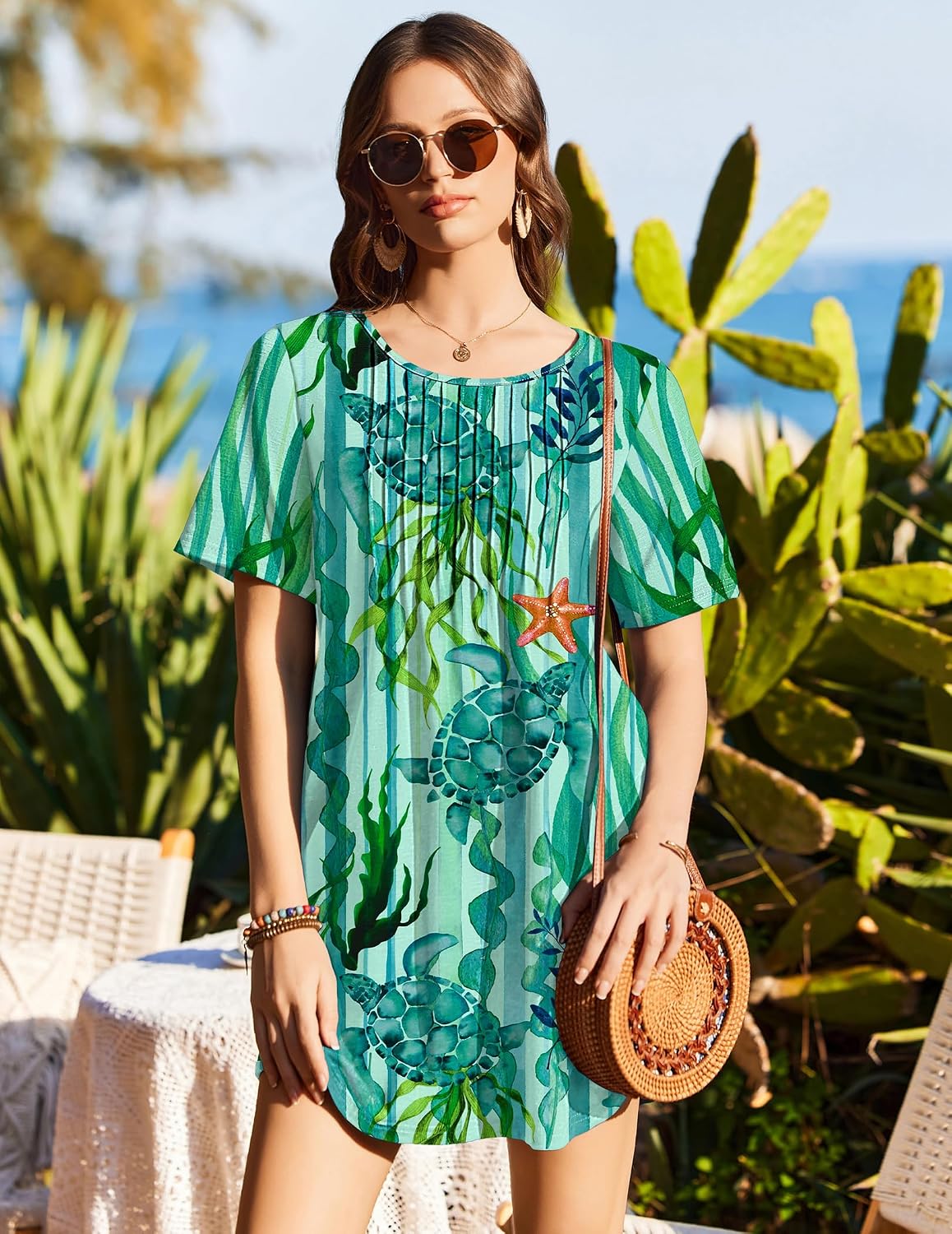 Ekouaer Swimsuit Coverup for Women 2026 Short Sleeve Bathing Suit Cover Ups Beach Summer T-Shirt Dresses with Pockets