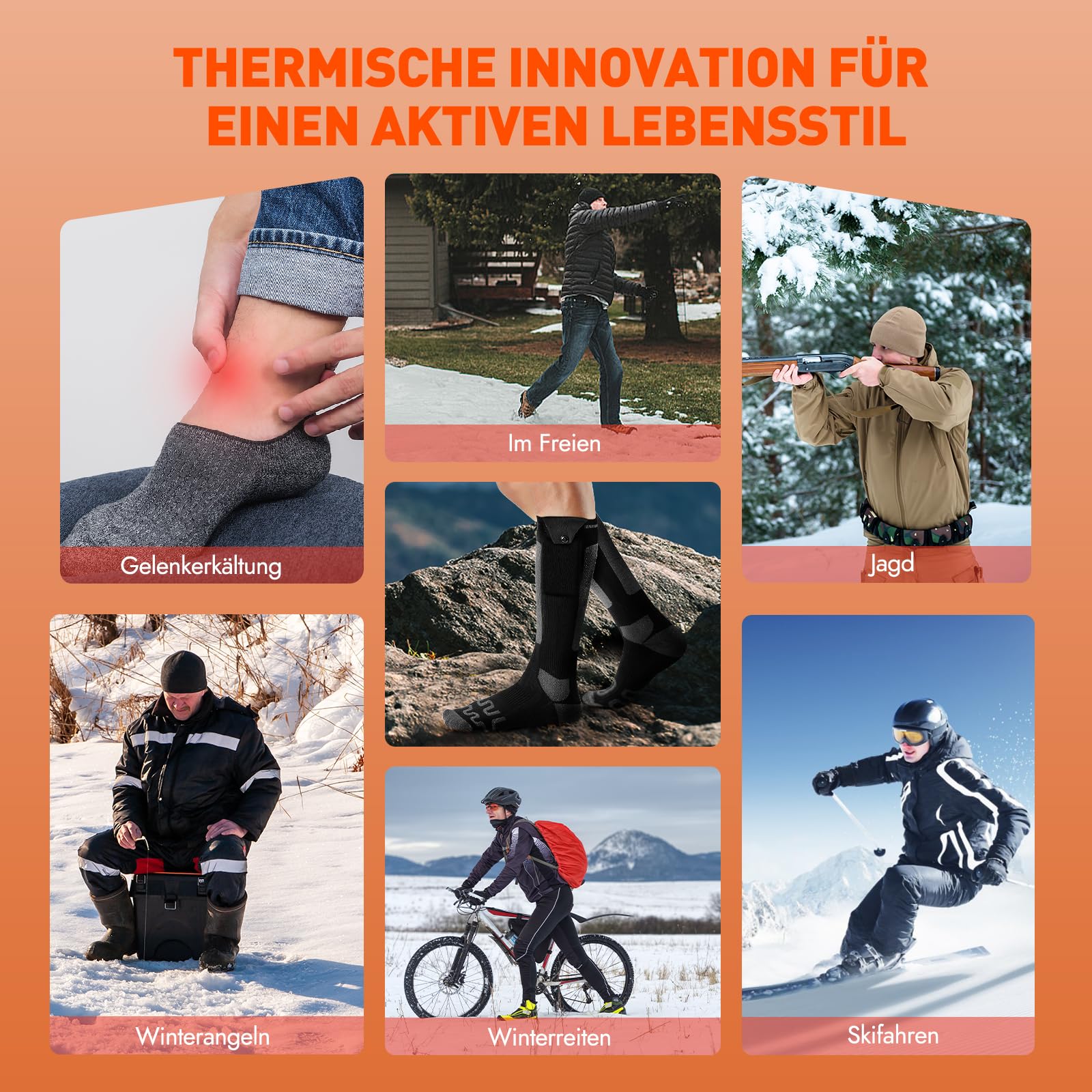 Beheizbare Socken, Beheizte Socken Damen Herren, die Lösung für kalte Zehen im Jahr 2024-5v 6000 mAh Wiederaufladbare Heizsocken für Skifahren, Outdoor, Camping, Wandern
