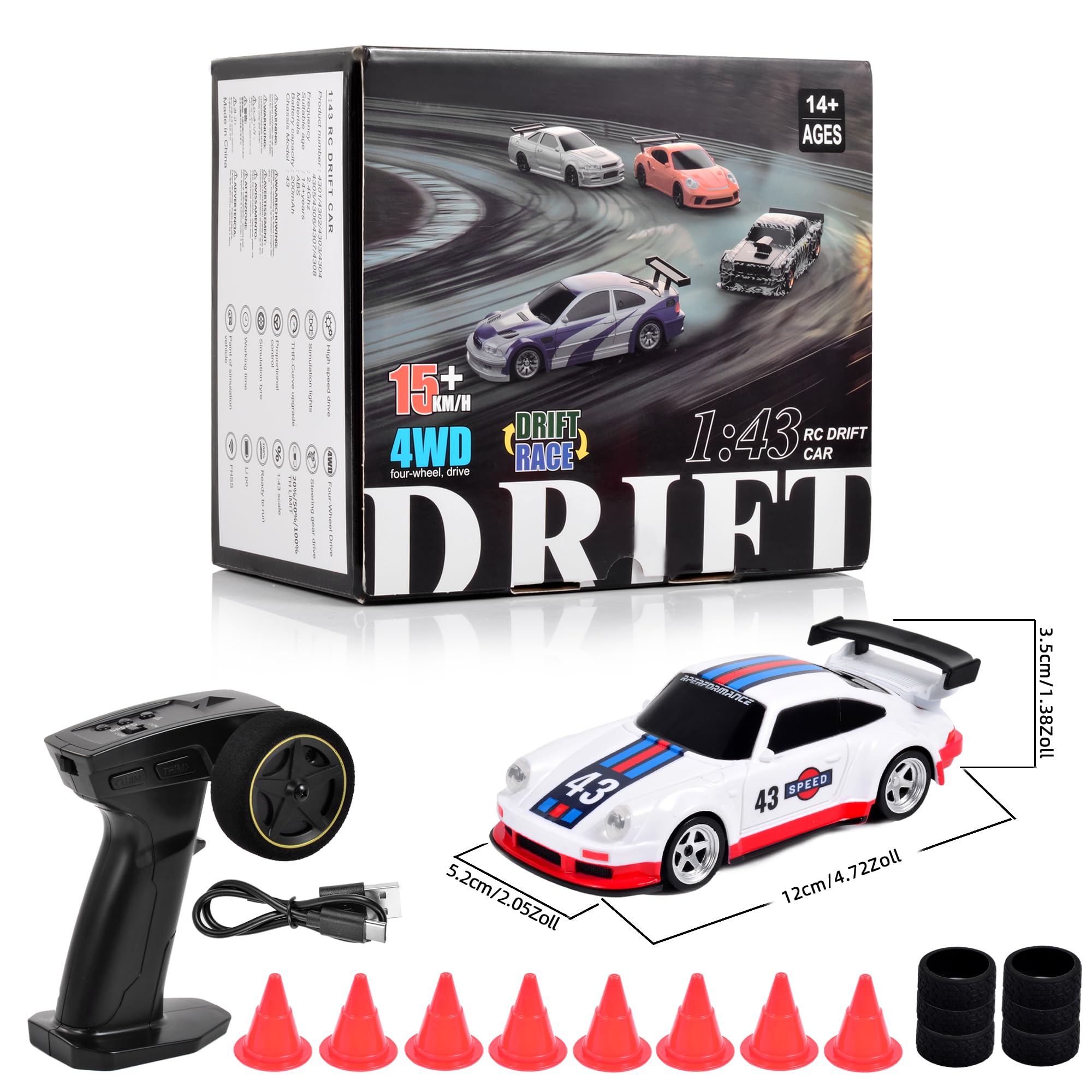 Mini RC Drift Car 1:43 Scale 2,4GHz 15KM/H hohe Geschwindigkeit Sport Rennauto Ferngesteuert Auto Modell mit Licht für Jungen Mädchen und Erwachsene Geschenk