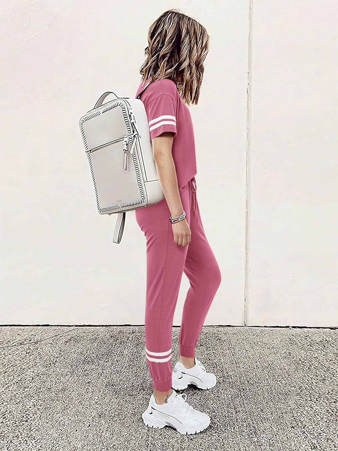 MASCOMODA 2 Piece Outfits for Women 2026 Summer Casual Quarter Zip Short Sleeve Tops Long Pants Tracksuit Jogger Lounge Sets - Image 4