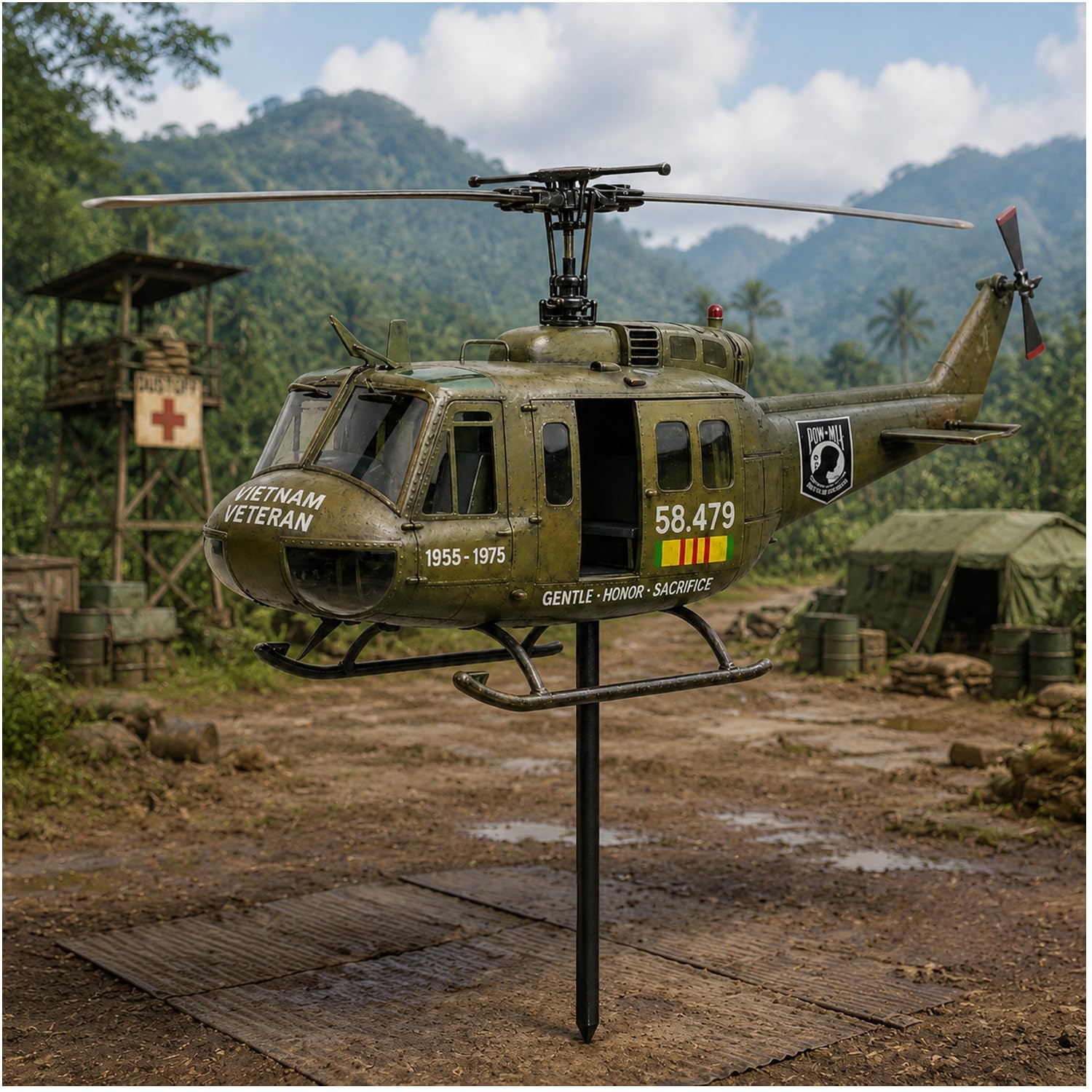 Vietnam Veteran Helicopter Wind Spinner – 2D Metal Wind Spinner Propeller, Patriotic Americana Airplane for Garden, Yard & Memorial Outdoor Decor
