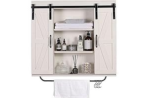 RUSTOWN Farmhouse Bathroom Wall Cabinet with Sliding Barn Door