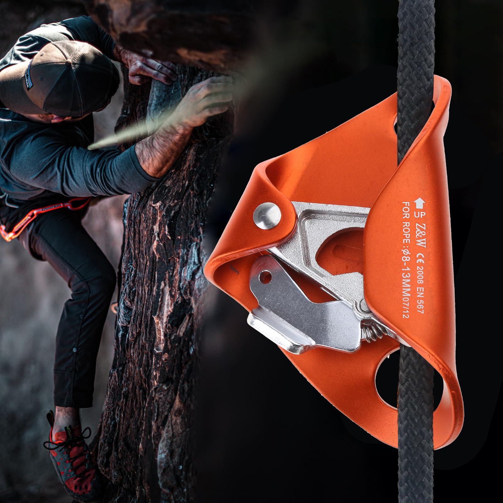 Arrampicata roccia, ascendente toracico addominale, morsetto per corda, attrezzatura da alpinismo leggero, protezioni anticaduta, dispositivo risalita per arrampicata, per attività all ' aperto