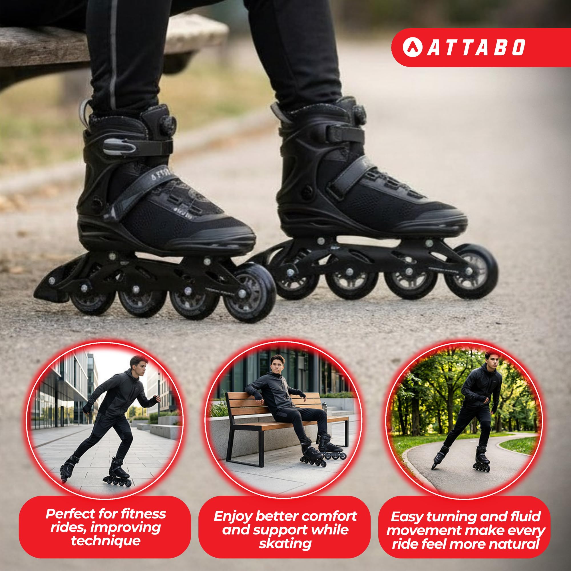 ATTABO OneFoot Fitgo Herren Inlineskates – ABEC-7 Lager, Aluminium-Schiene, Fitgo-System, Bremse – Fitness & Freizeit