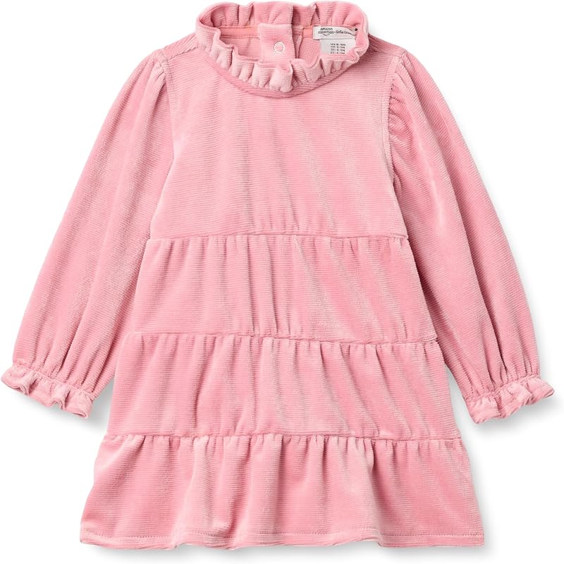Amazon Essentials x Sofia Grainge Toddlers and Baby Girls' Long Sleeve Velour Corduroy Dress