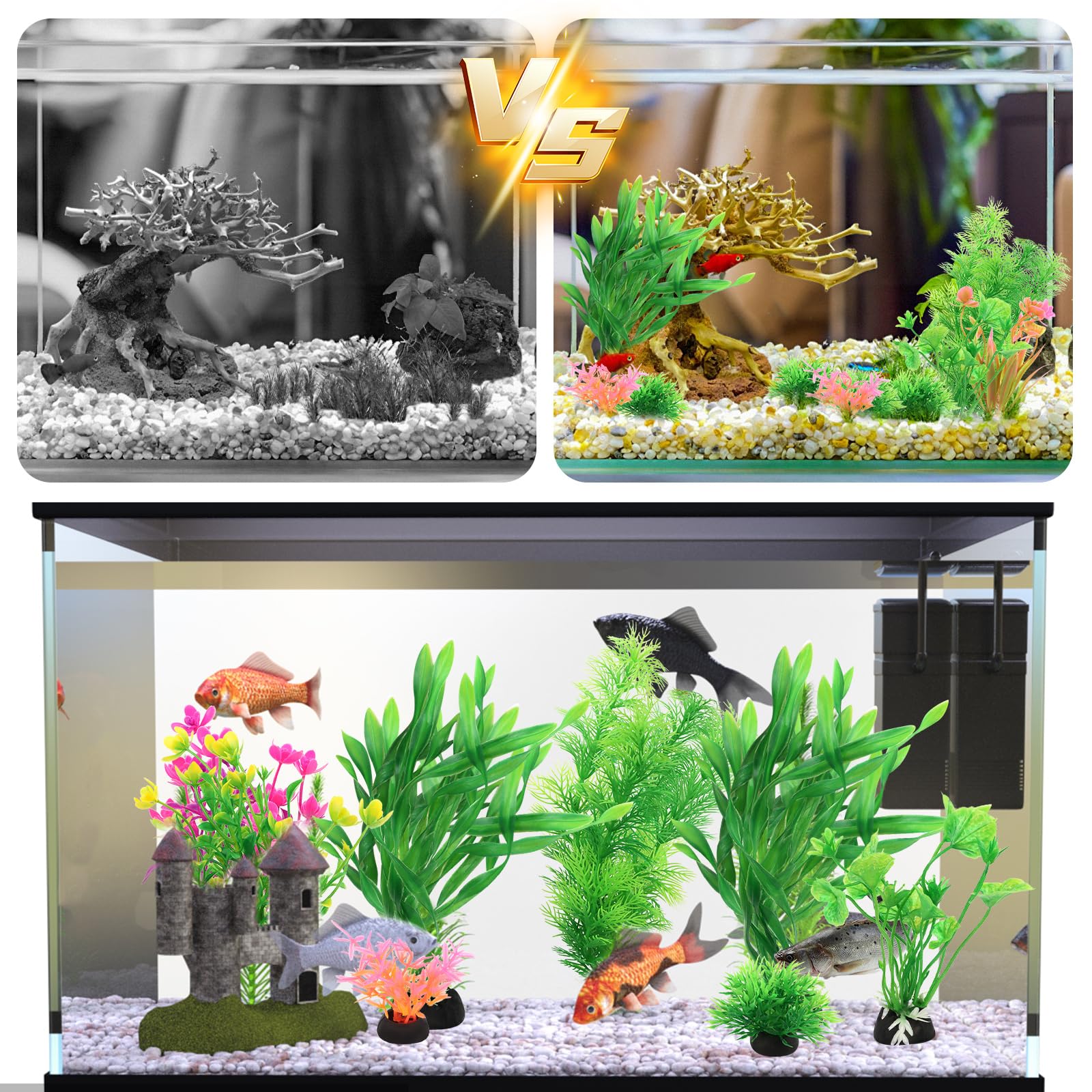Aquarium Decoration Plante, 11 Pièces Vert Plantes Artificielle Aquarium Deco, Décoration Verte pour et Terrarium, Cachettes pour Poissons