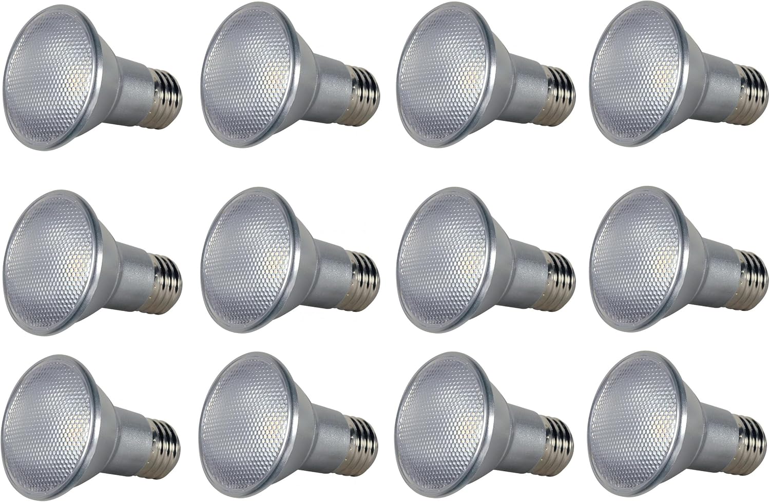 Satco S9400 Pack of 12 LED Bulbs; 7W; 2700K; 120V; 25-degrees Beam Angle; PAR20; Medium Base; Translucent Finish; 80 CRI; 525 Lumens; Dimmable; Rated at 25000 Hours; 3.03: MOL; 2.5" MOD