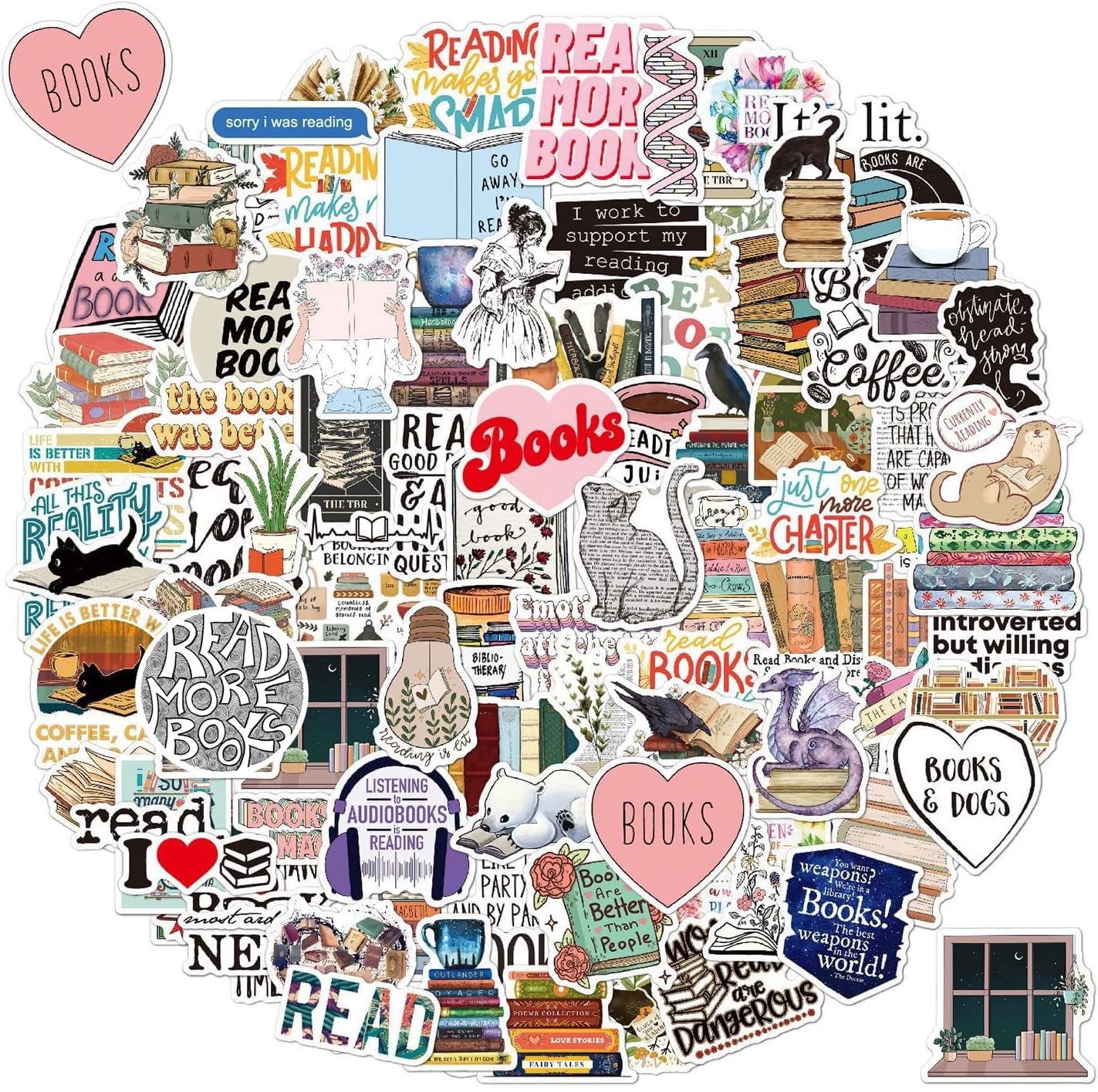 100pcs Book Lovers Stickers - Kindle & Tablet case, Bookish & Reading Stickers, Gift Accessories