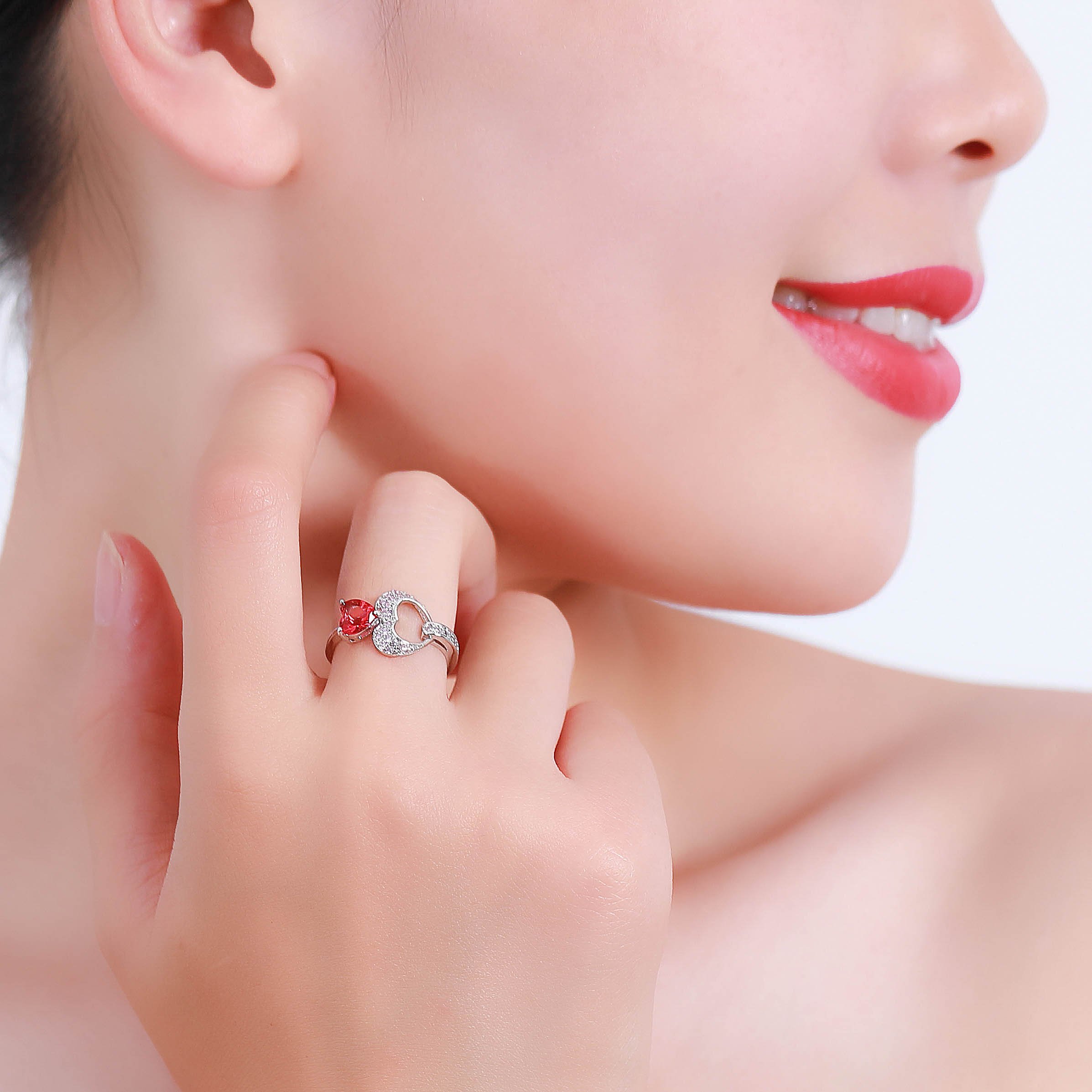 Emsione Created Ruby Spinel 925 Silver Filled Ring for Women