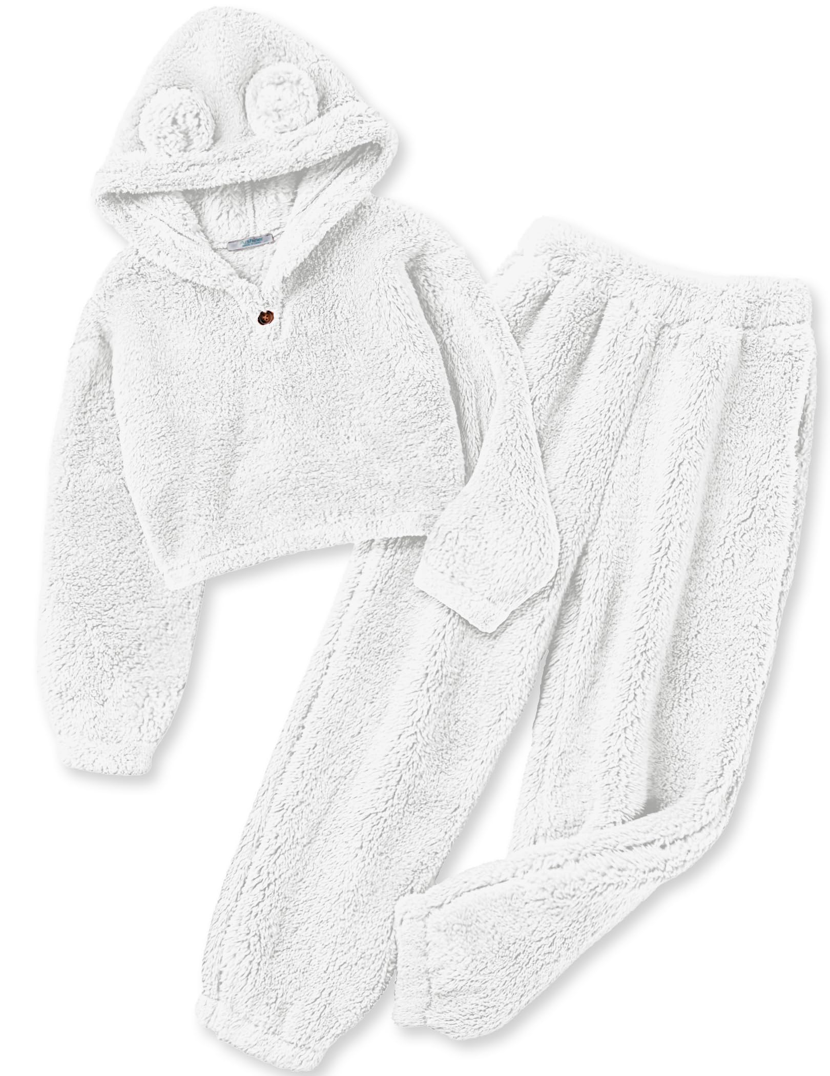 Arshiner Girls 2 Piece Outfits Fuzzy Sweatsuits Hoodie and Sweatpant Sets | Fuzzy Sweatsuits Set,Fall Winter Tracksuit,Long Sleeve Bear Ear Hoodie,Sweatpant with Pcokets,Clothing Set