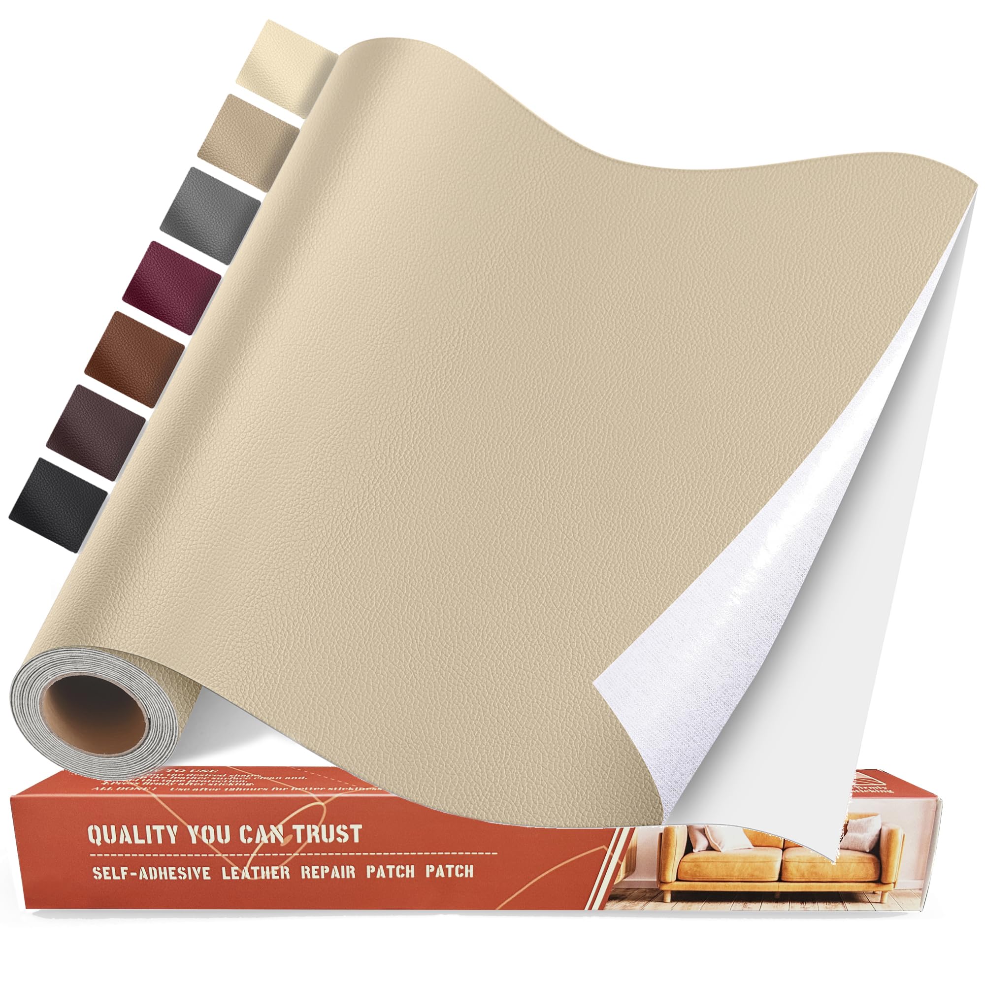Self Adhesive Leather Repair Patch Kit, 16 in x 63 in Large Vinyl Leather Repair Tape for Furniture, Sofa, Couch, Sofa, Car Seat, Chair Beige