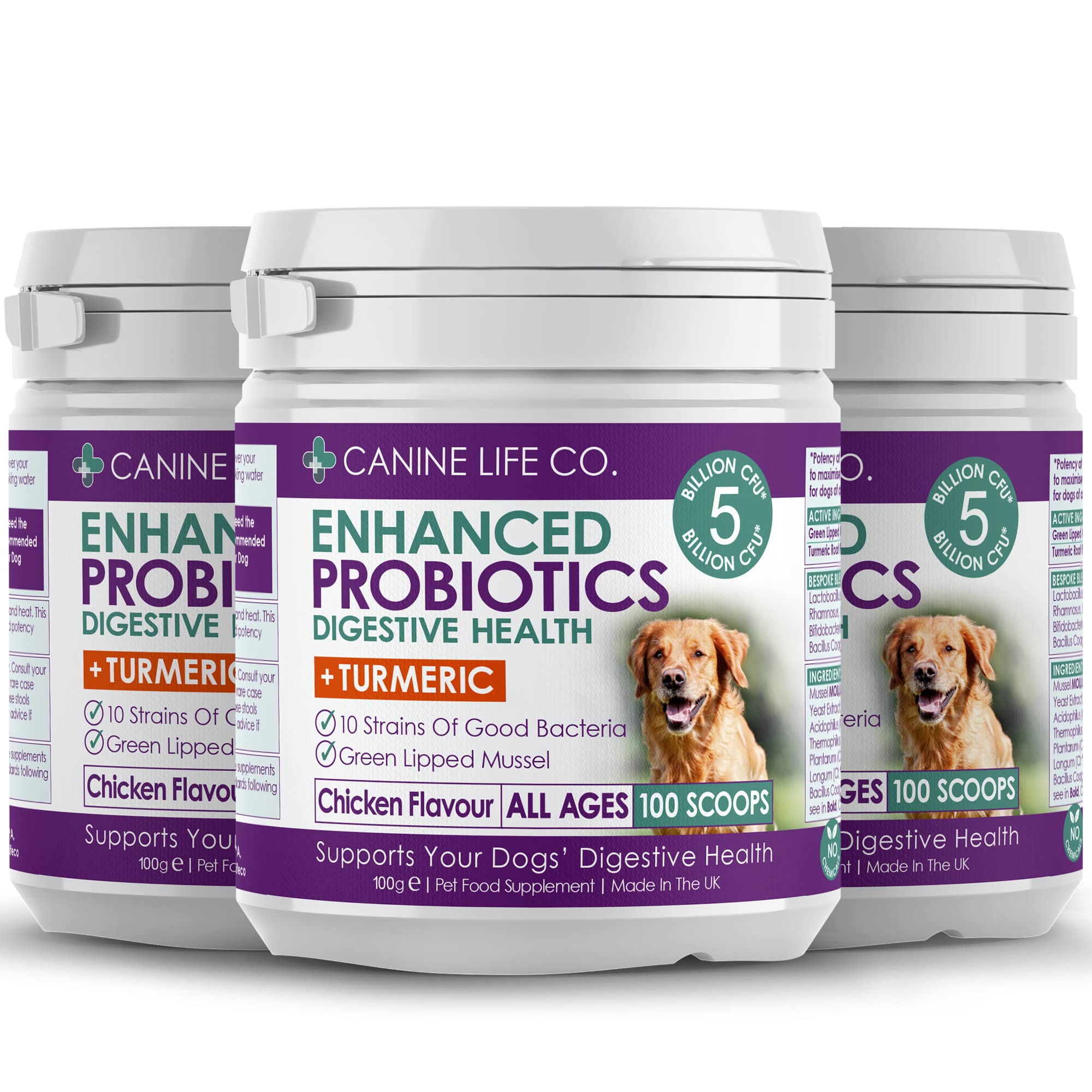 Canine Life Co. Probiotics For Dogs | High Strength 5 Billion CFU* | 10 Strains Of Good Bacteria | Allergy & Digestive Relief For Dogs | 300g Powder Made In UK (3 Pots (300g))