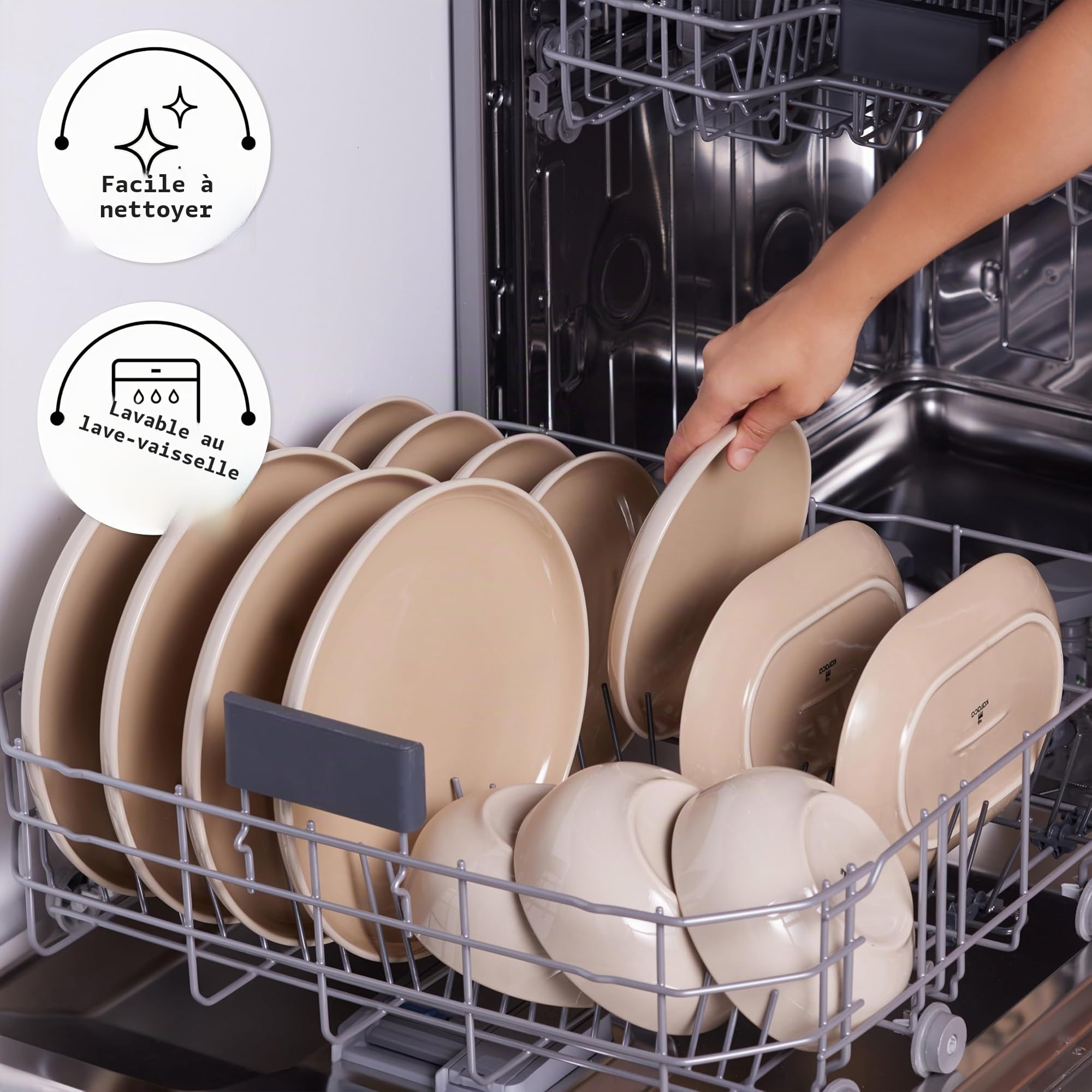 Karaca Basic Collection Service de table 36 pièces en céramique pour 8 personnes, passe au lave-vaisselle, au micro-ondes, assiettes plates, bols à pâtes, assiettes à dessert, bols à soupe, plateaux