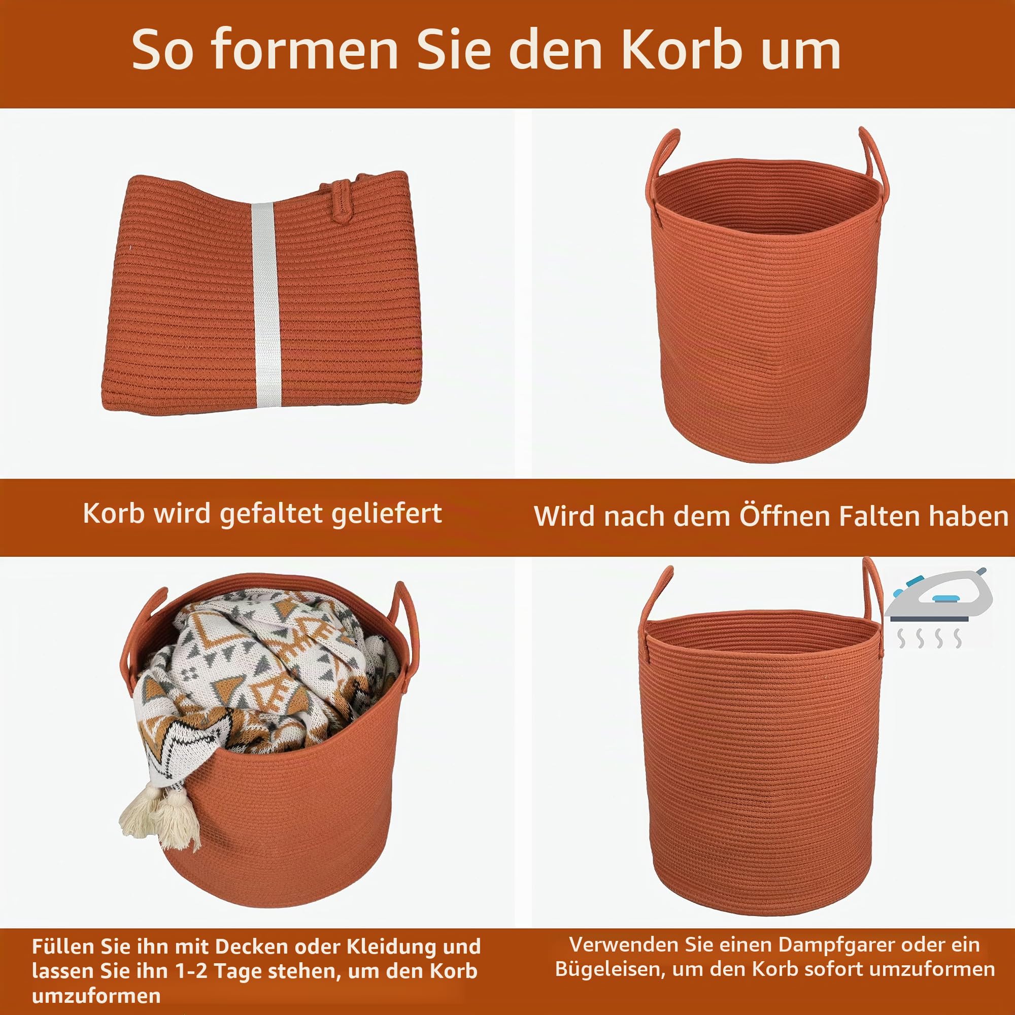 XUANGUO Wäschekorb aus Baumwollseil, für Kleidung, gewebter Aufbewahrungskorb für Wohnzimmer, Schlafzimmer, Boho, hohe Seilkörbe für Decke, Spielzeug, Kissen, Handtücher, Baby, Kinderzimmer, groß