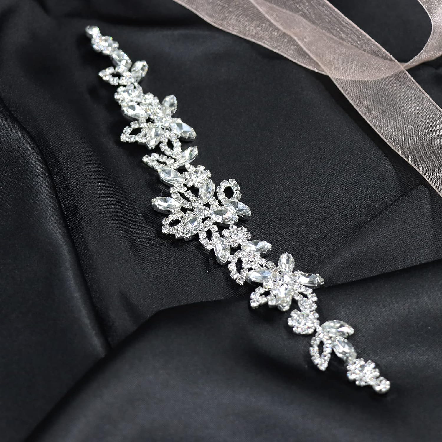 Jerler Rhinestone Applique, Elegant Silver Crystal Rhinestone Belt Sewing on Wedding Dress Bridal Belt, for Wedding Decoration and Bridal Embellishments