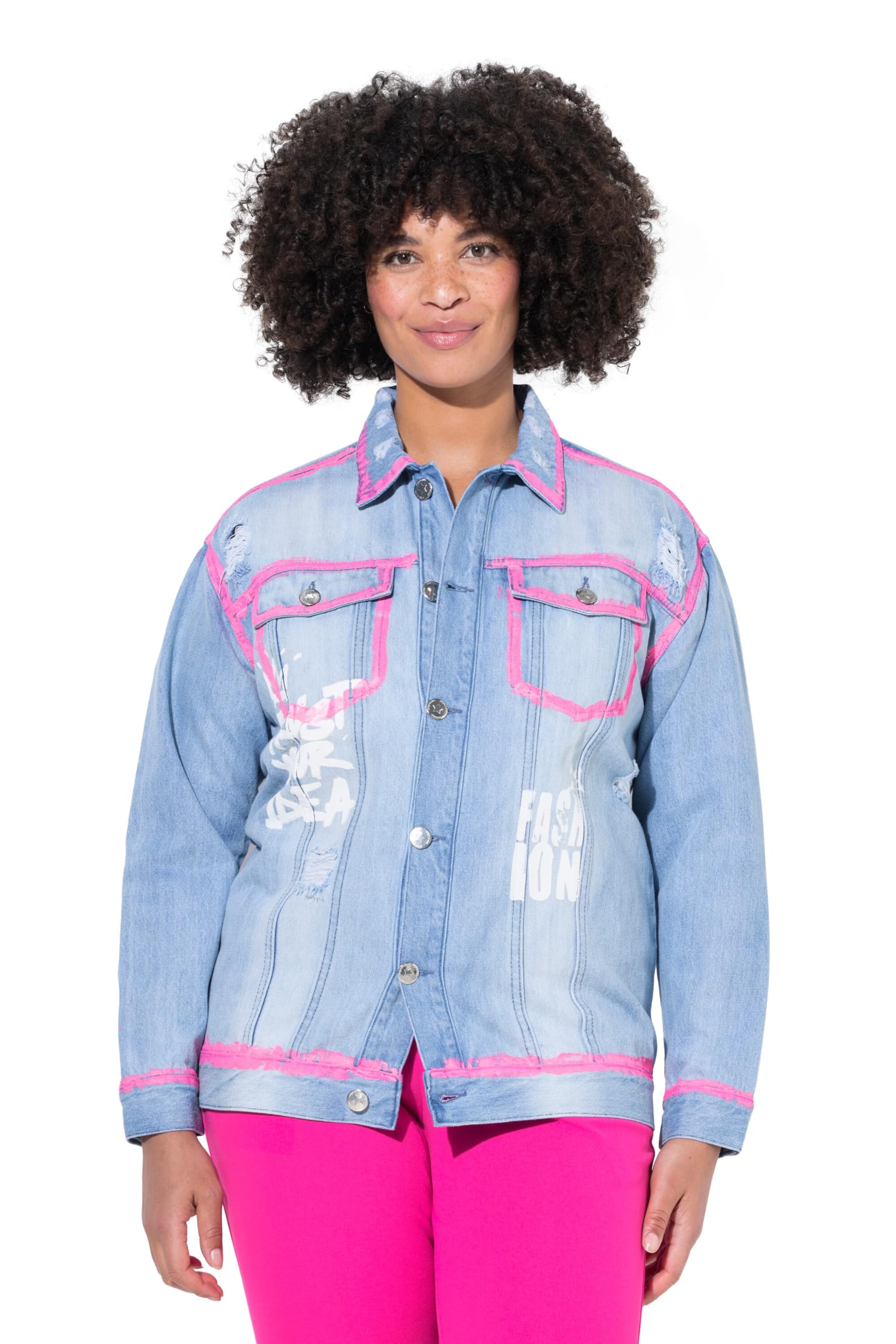 Angel of Style Damen große Größen Übergrößen Plus Size Jeansjacke, Oversized, Schriftzug, Neon-Kanten 839306
