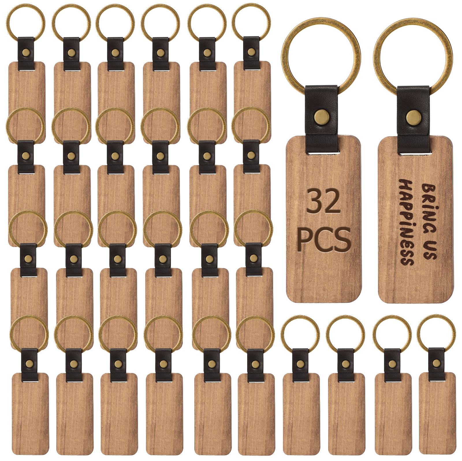 12 Portachiavi In Legno Faggio Grezzi Rettangolari 5x3 Cm - Kit Fai Da Te Per Personalizzare - copertina