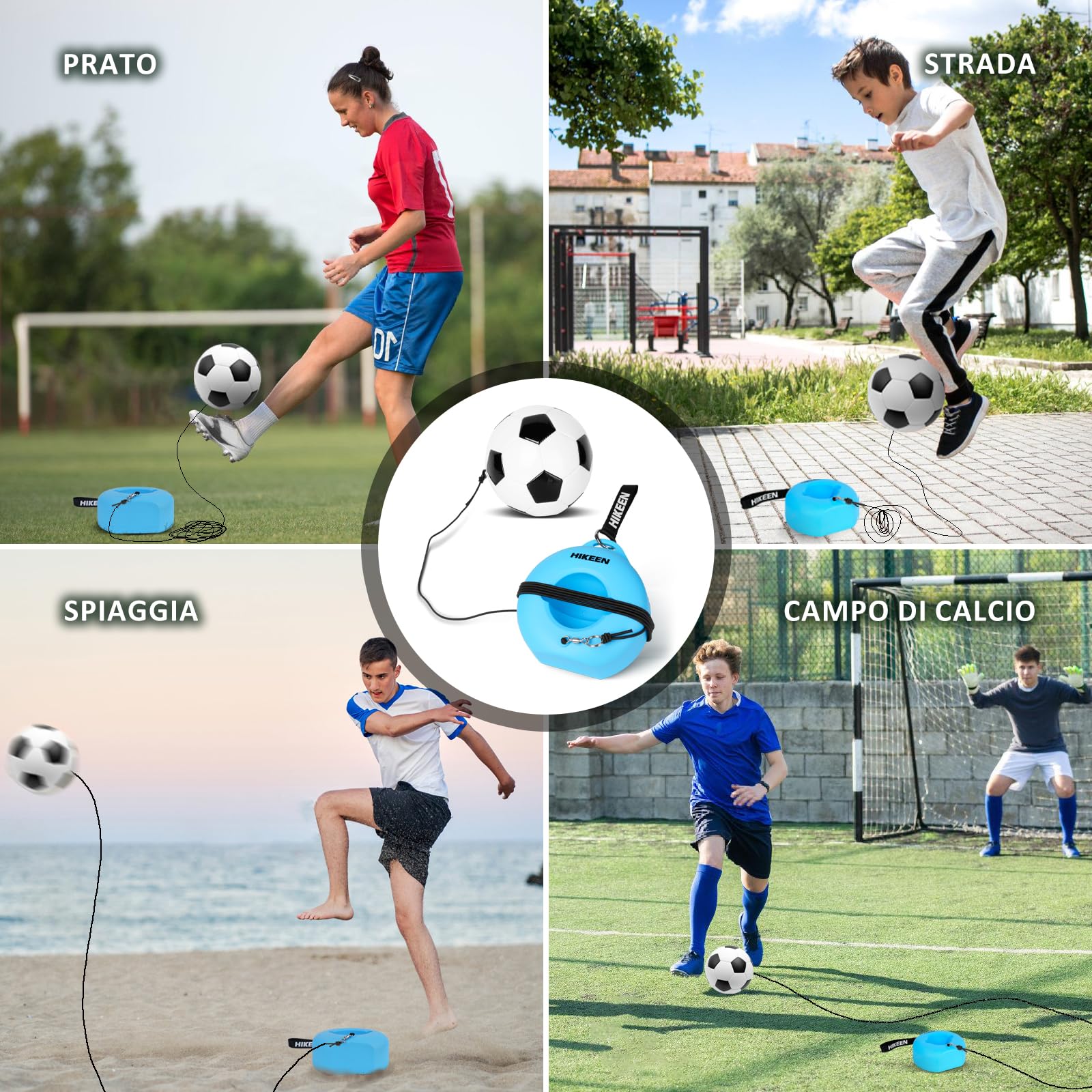 Hikeen Set Allenamento Calcio con Palla Rimbalzante, Attrezzatura Portatile per Ragazzi e Adulti, Accessori Calcio con Base Metallica per Allenamento in Giardino, Campo o Parco