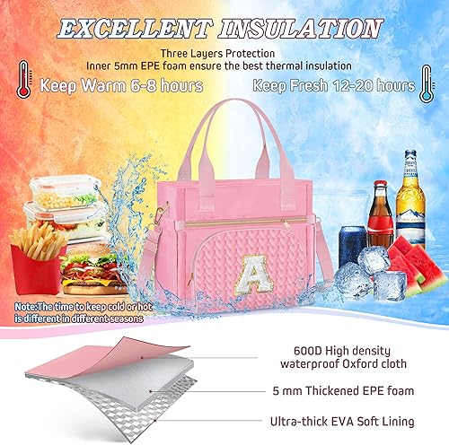 Miniatura 4 de Rosa-H, bolsa de almuerzo reutilizable, adulto, 13 x 10.8 x 5.7 pulgadas, 13 pulgadas de largo x 10.8 pulgadas de ancho x 5.7 pulgadas de alto