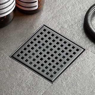 Sharpeye 4 Inch Square Shower Drain with Removable Quadrato Pattern Grate, 304 Stainless Steel Square Shower Floor Drain, Matte Black Finished, Includes Hair Trap/Strainer, with Watermark&CUPC Certified