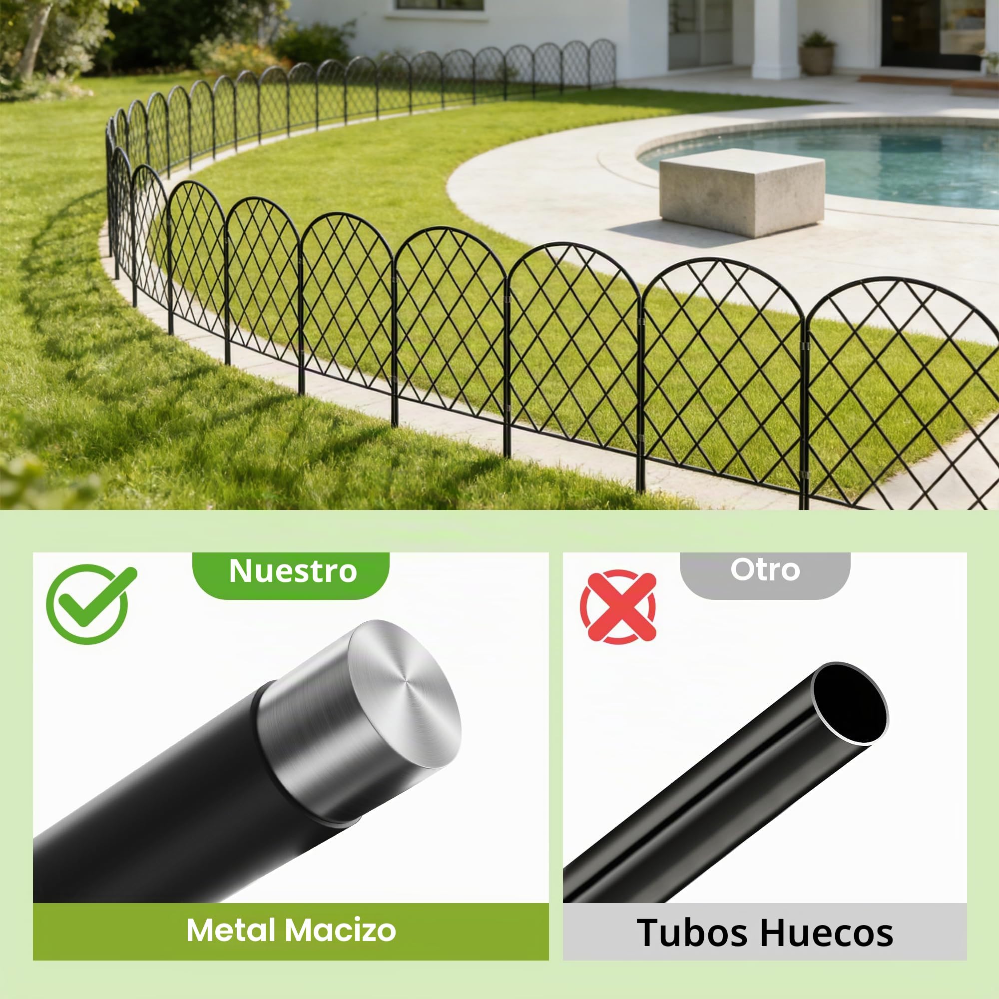 Thealyn Valla Decorativa de Jardín 61cm H x 33cm W (25 Paneles, Longitud Total 8,2m) Valla Metálica Sin Necesidad de Encimar Valla de Jardín Valla para Perros para Parterre, Jardín, Barrera para