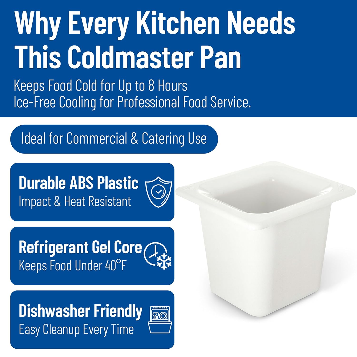CFS CM110402 Coldmaster ABS Standard Sixth-Size Food Pan, 1.6 qt. Capacity, 6.84" x 6.25" x 5.91", White