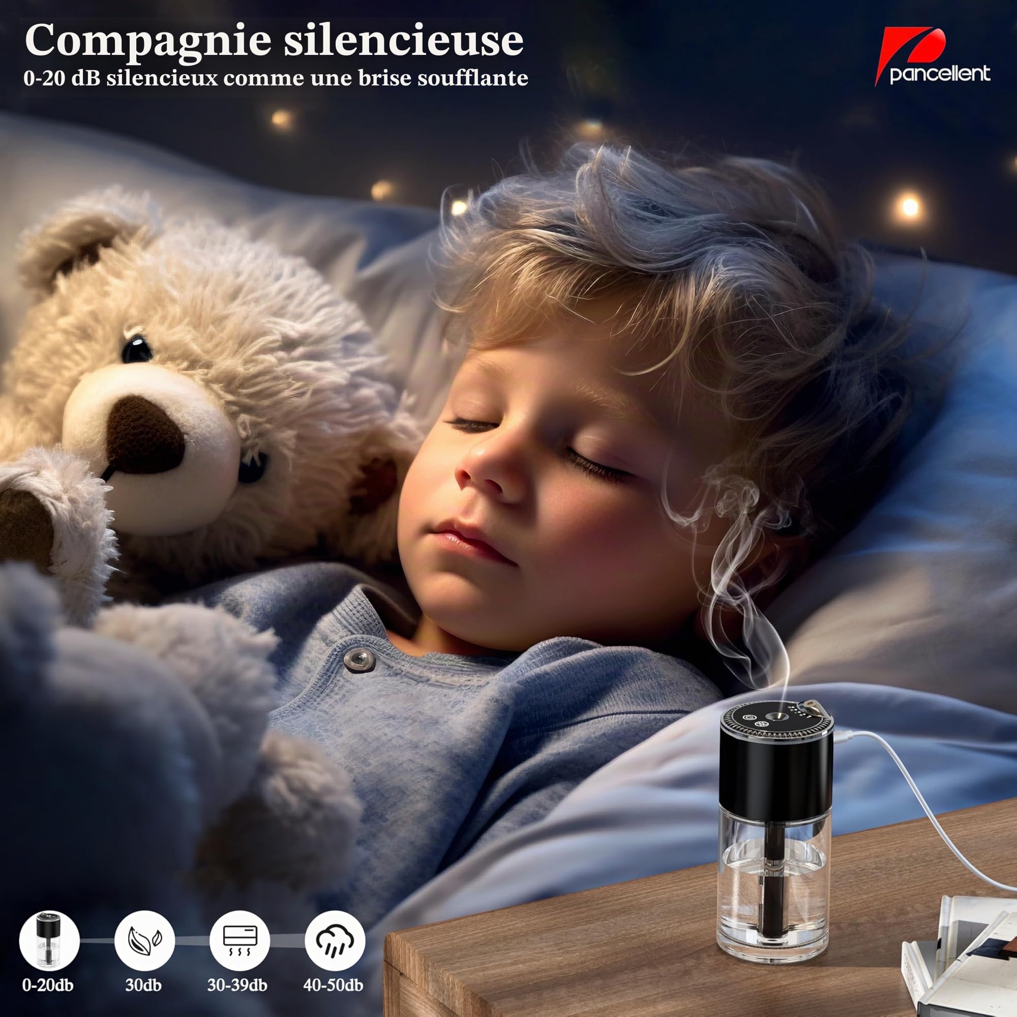 Diffuseur d'huiles essentielles, désodorisant pour voiture, diffuseurs d'aromathérapie pour la maison, grande pièce, chambre, voiture, bureau, bureau avec lumière de plafond étoilé, capacité de 250 ml