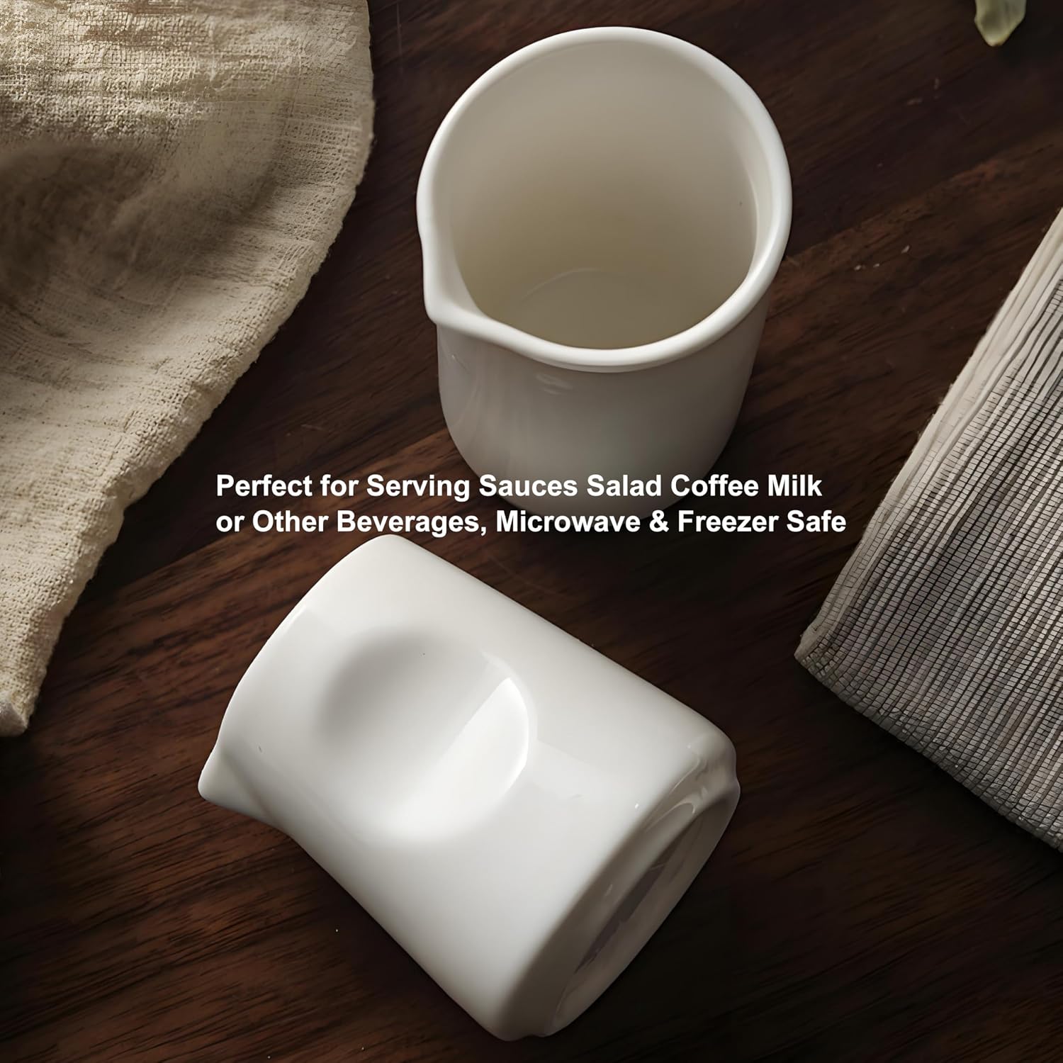 Modern White Mini Ceramic Creamer Container and Small Coffee Milk Pitcher, Minimalist Design(3 oz/4 oz for 2)