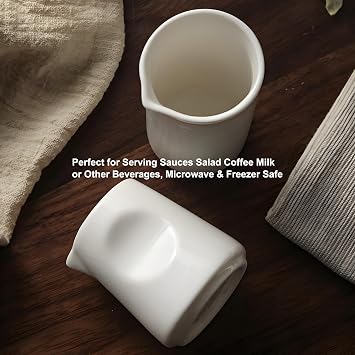 Modern White Mini Ceramic Creamer Container and Small Coffee Milk Pitcher, Minimalist Design(3 oz/4 oz for 2)
