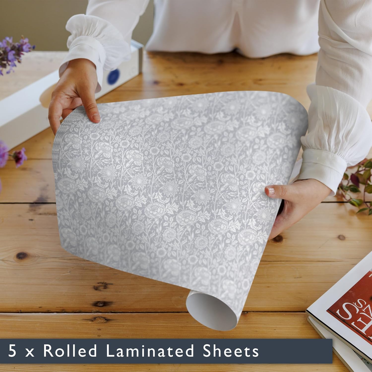 The Master Herbalist William Morris UNSCENTED & Wipe Clean Drawer Liners in Soft Grey - Perfect for Lining Kitchen Drawers, Shelves, Cupboards & Cabinets. Contains 10 Sheets. Made in The UK.