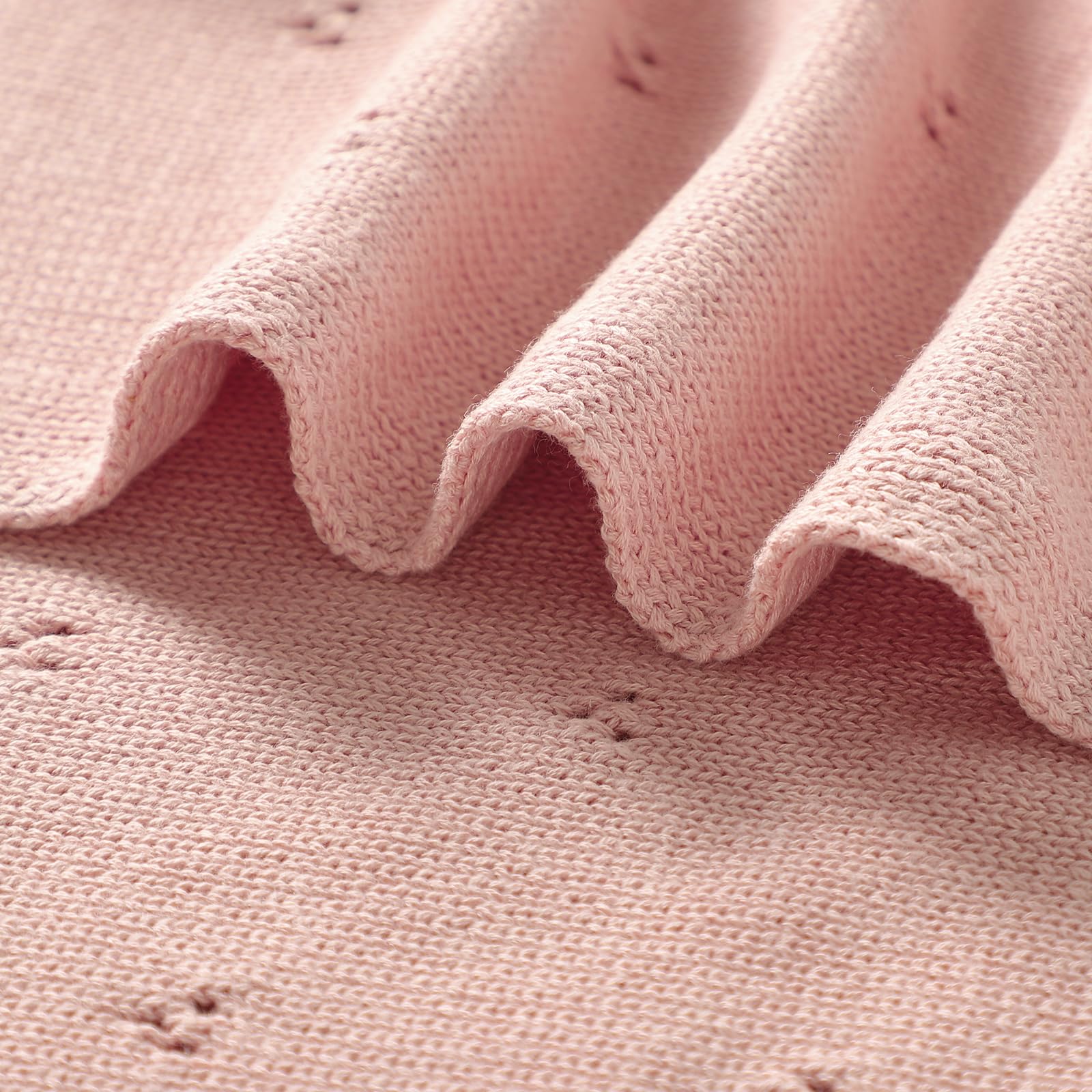 Hadetoto Coperta per Neonati 100% Cotone Traforato Morbida Coperta per Bambini in Maglia Rosa 100x80cm