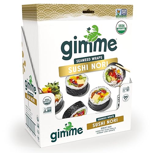 gimMe Snacks - Algas tostadas orgánicas - Sushi Nori - 0.81 onzas - (paquete de 12) - Sin OMG, sin gluten, keto, paleo
