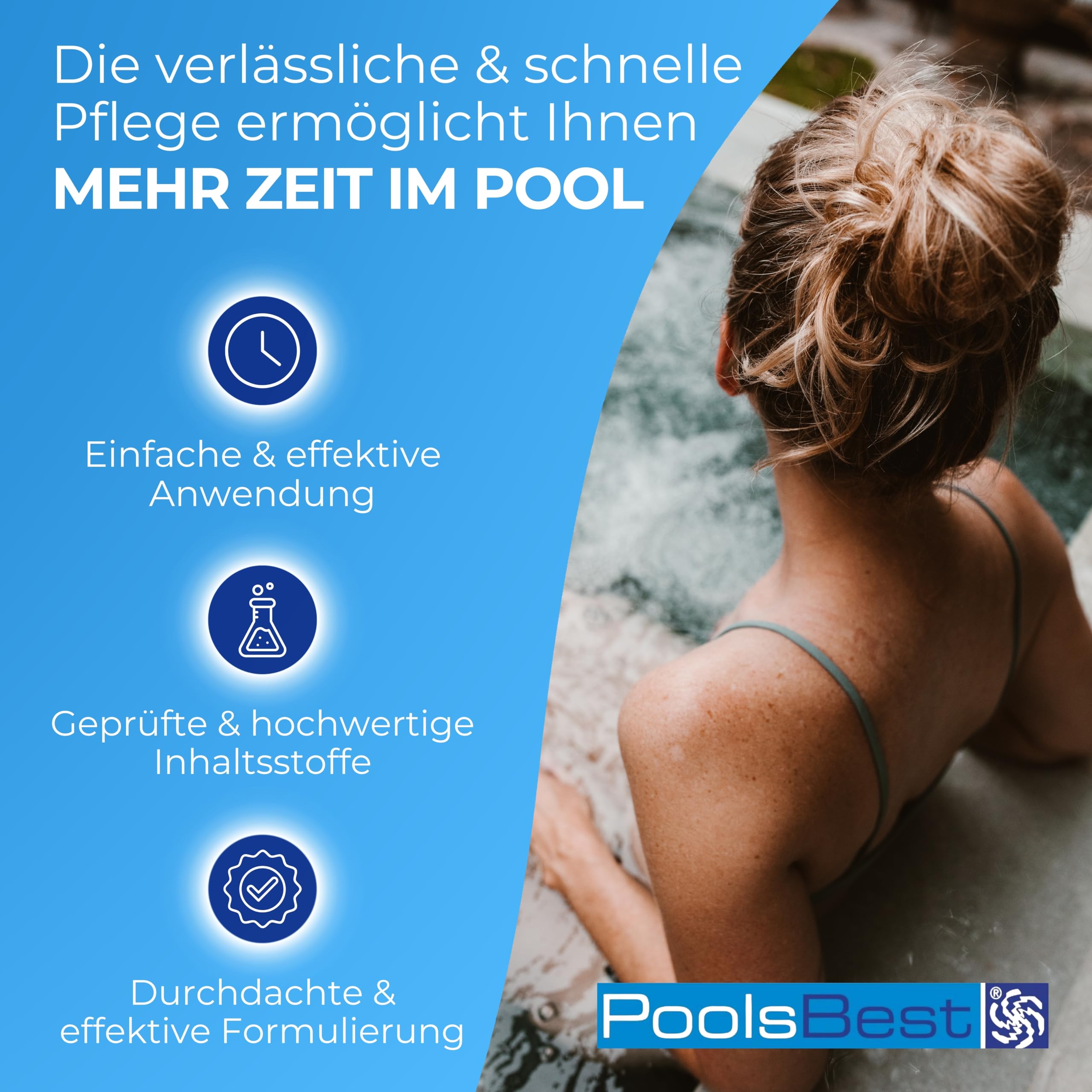 PoolsBest Pool Starter Set 5 in 1 I Pool-Reinigungsset komplett zur Wasserpflege I Pool Zubehör Set für Einsteiger I Mini-Multitabs, Dosierschwimmer, Pooltester, pH-Senker, Chlorgranulat & Anleitung