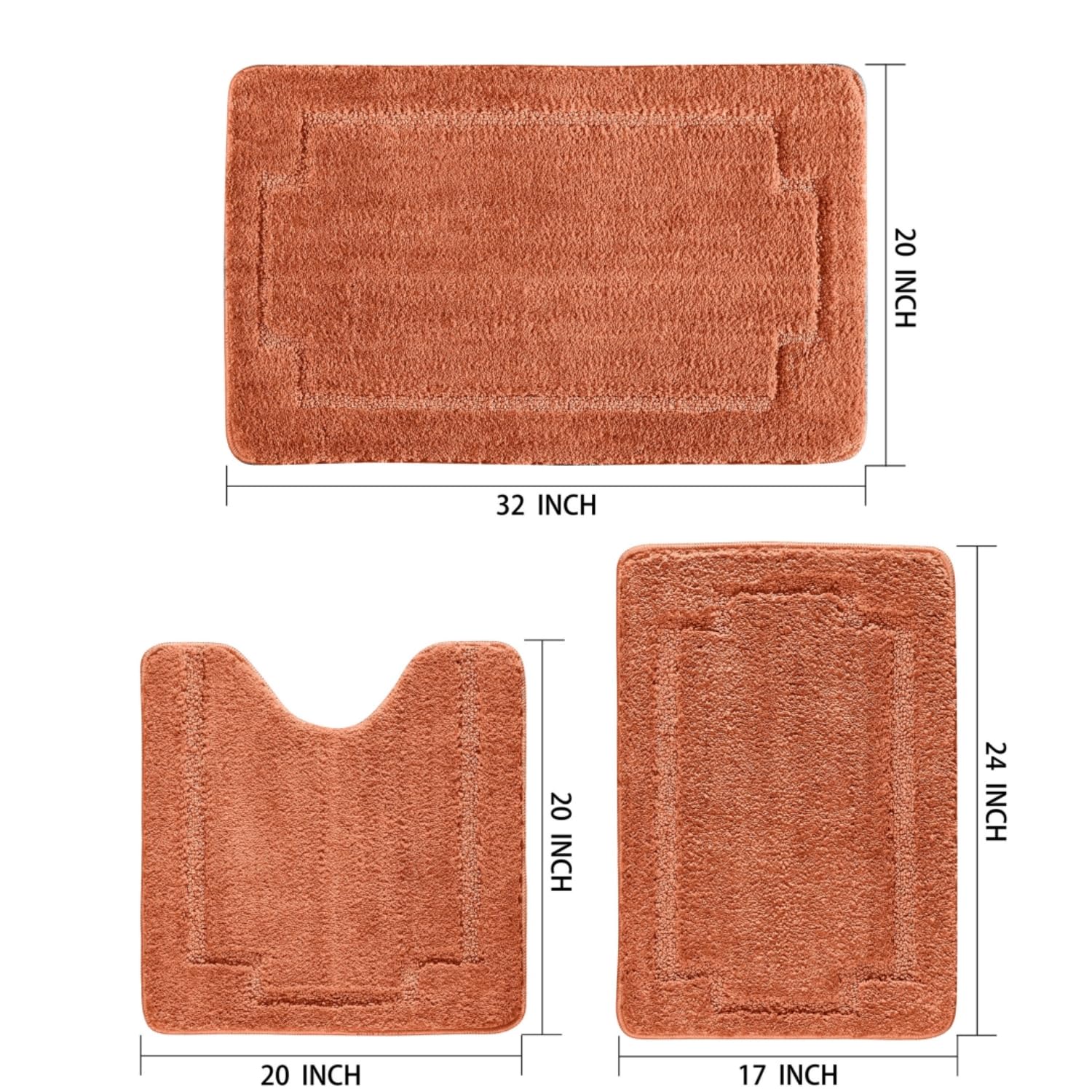 Badteppich-Set, 3-teilig, Badematte, Duschteppich, Badezimmermatte, weich, saugfähig, Plüsch, zottelig, weicher Boden, rutschfest, Badewanne, maschinenwaschbar, Gewürz