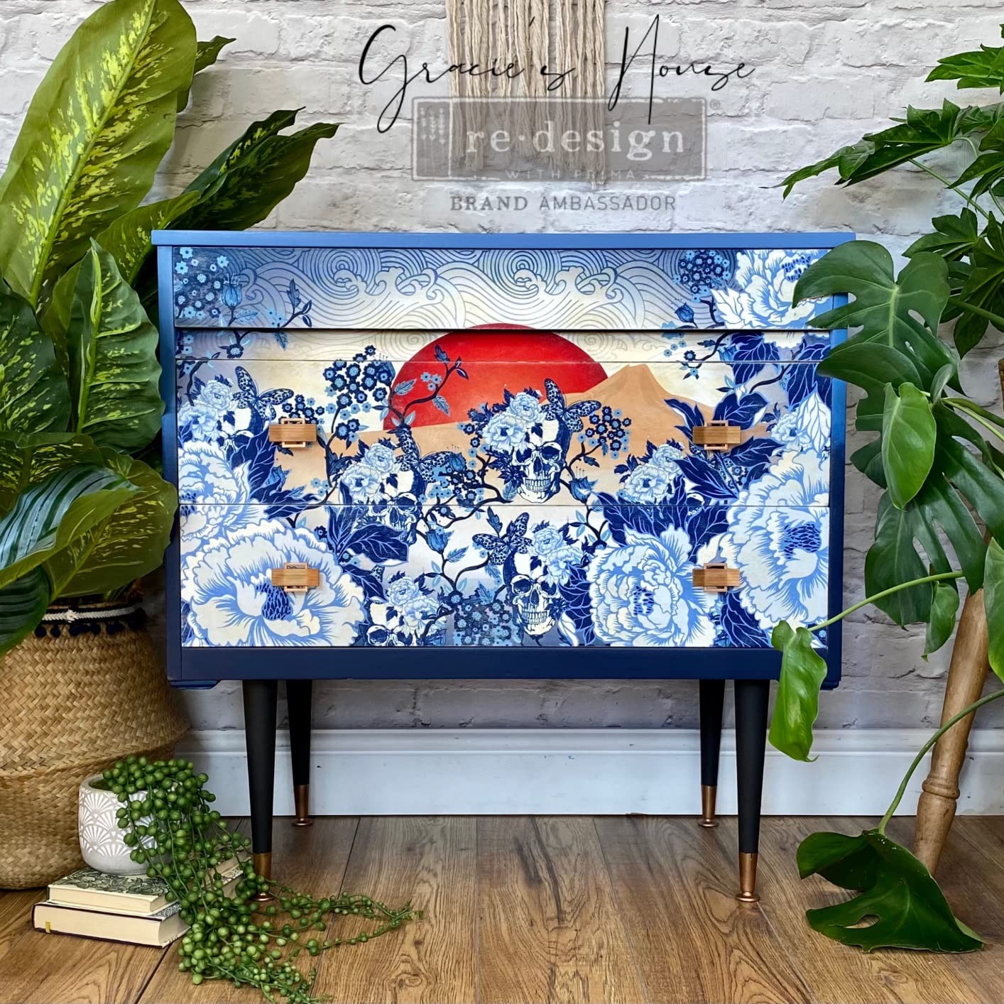 Redesign with Prima, Redesign 655350654313 Decoupage-Dekor-Seidenpapier, Totenkopf-Chinoiserie, 1 Bogen (48,3 x 76,2 cm)